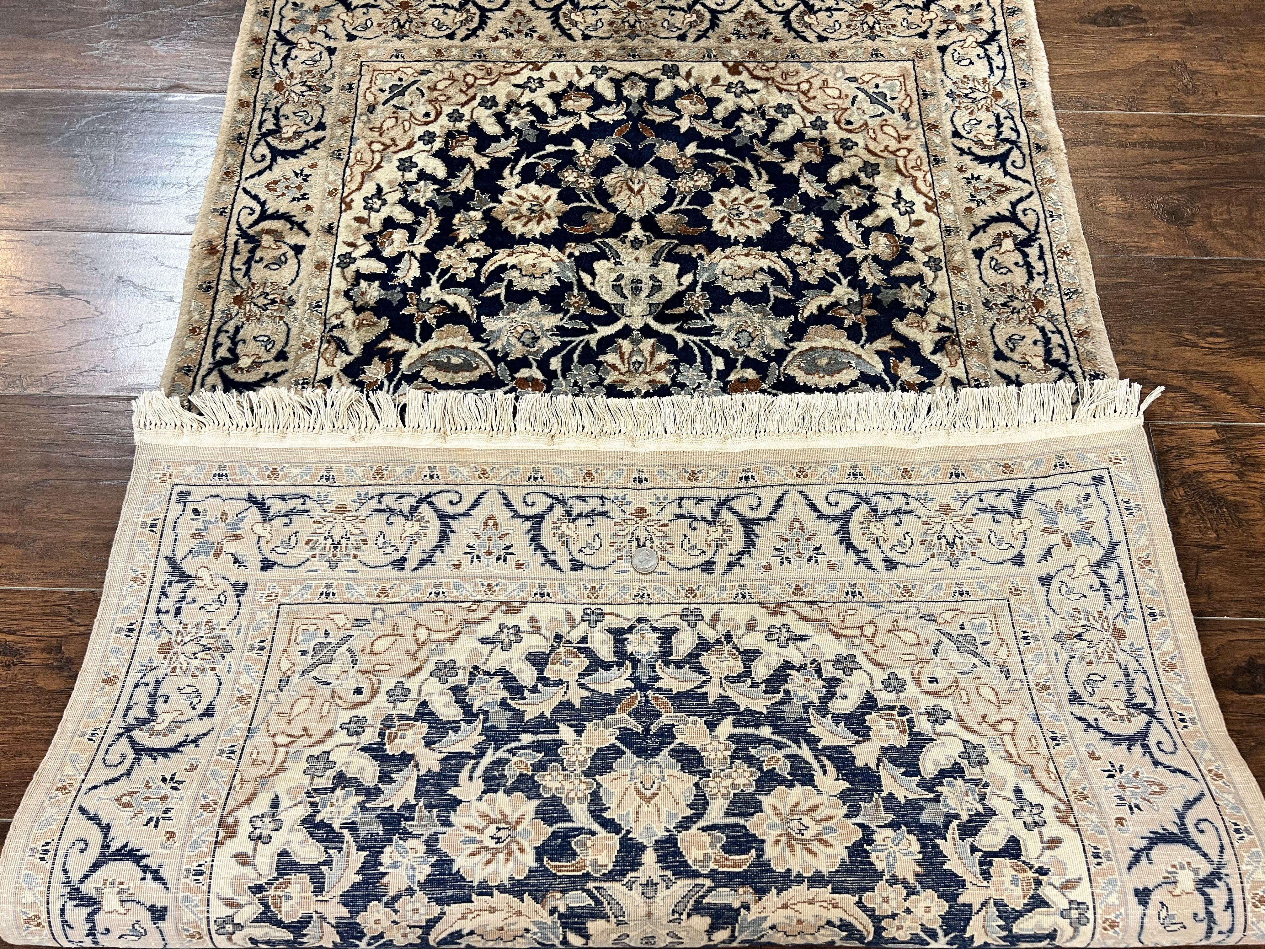 Persian Nain Rug 3x5, Floral Medallion Oriental Carpet, Very Fine Hand Knotted Handmade Wool and Silk Highlights Rug, Vintage Semi Antique - Jewel Rugs