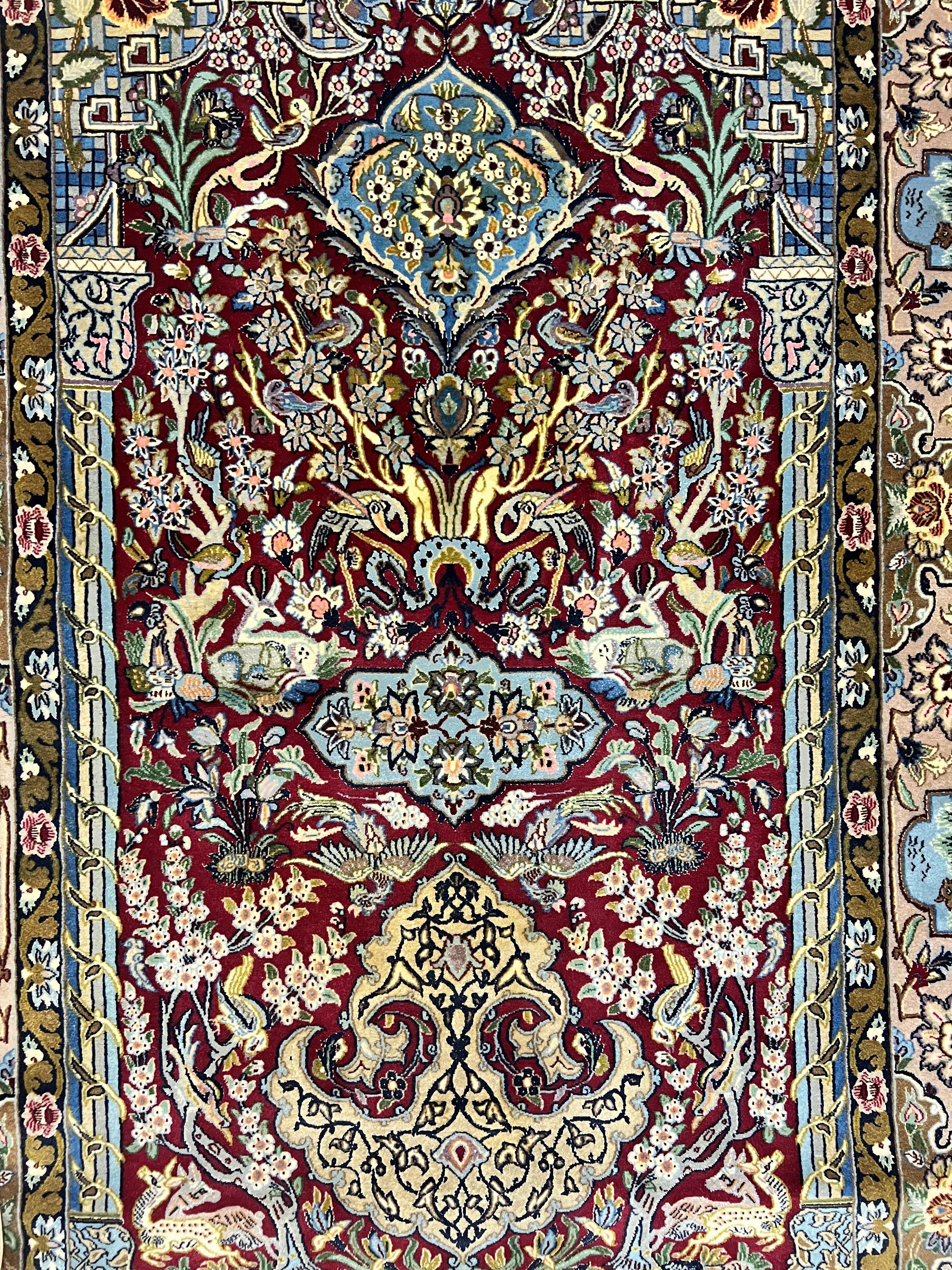 Marvelous Persian Isfahan Rug 3.7 x 5.6, Tree of Life and Animal Pictorials, Handmade Vintage Super Fine 600 KPSI, Kork Wool Silk Highlights, Rare - Jewel Rugs