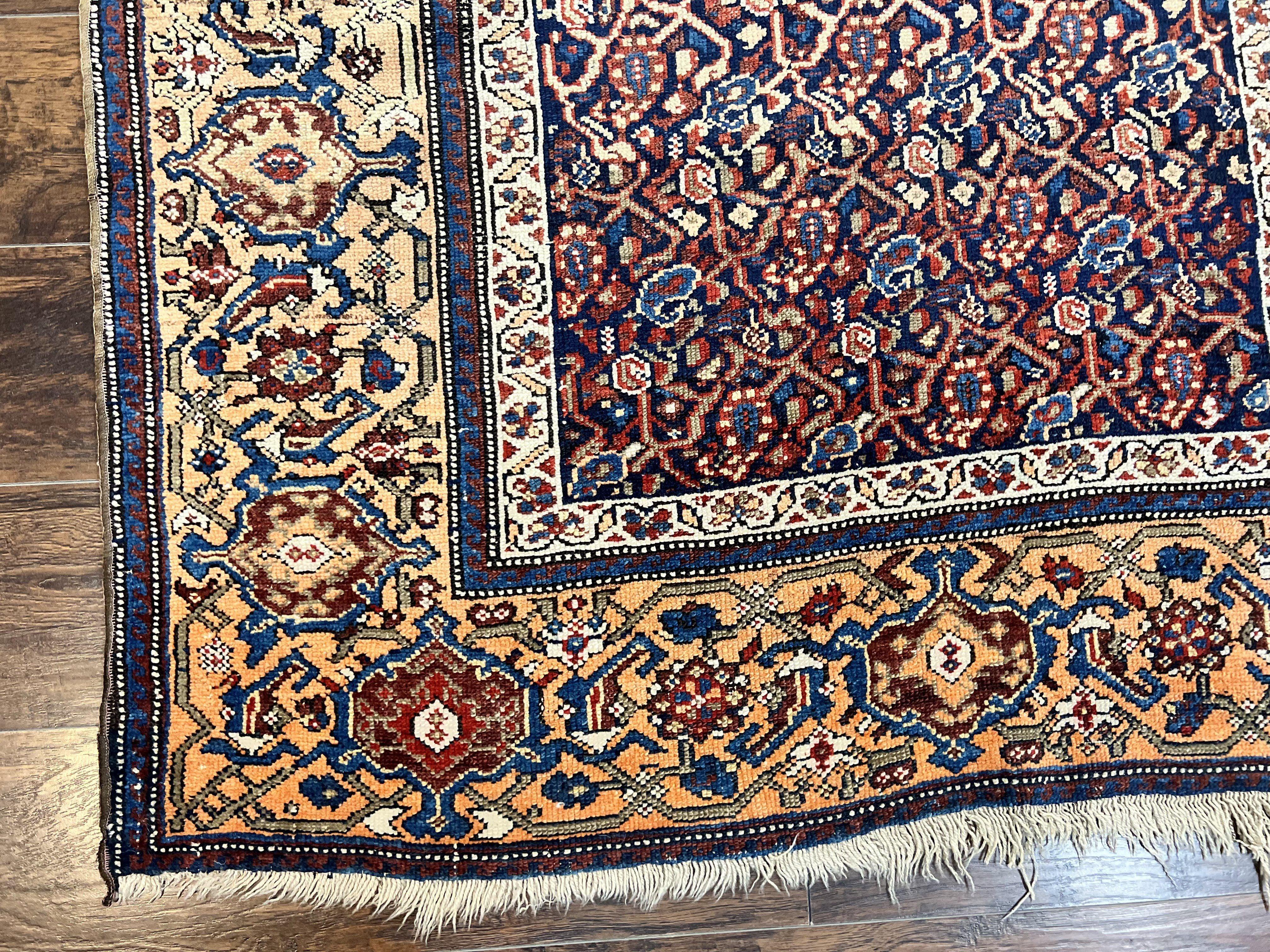 Persian Senneh Rug 4x8, Wool Hand Knotted Antique Kurdish Carpet, Navy Blue Oriental Area Rug, 4 x 8 Rug - Jewel Rugs