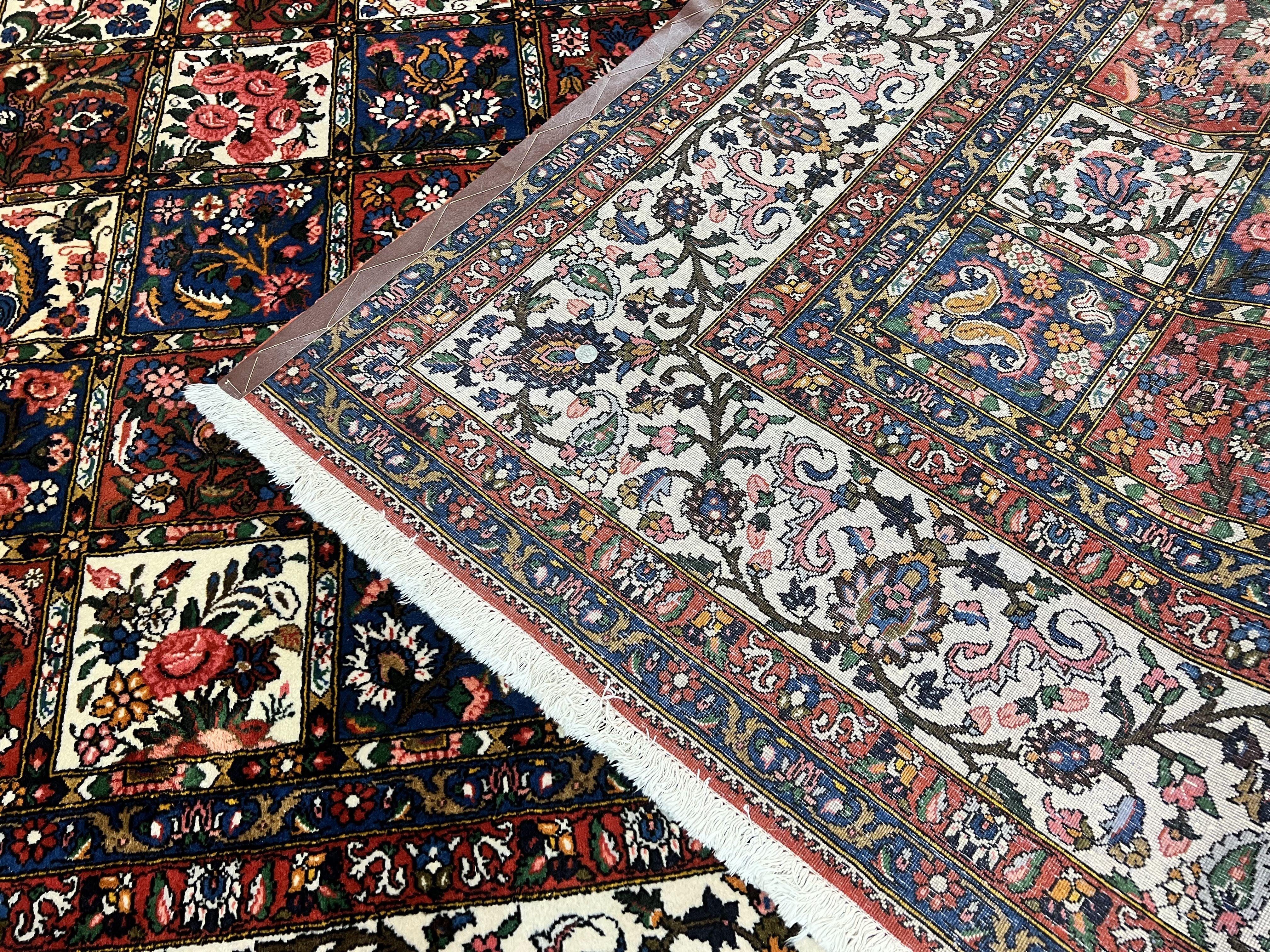 Persian Bakhtiari Rug 10x14, Wool Hand Knotted Vintage Carpet, Multicolor Khesti Panel Design, Large Room Sized Semi Antique Oriental Rug 10 x 14 - Jewel Rugs