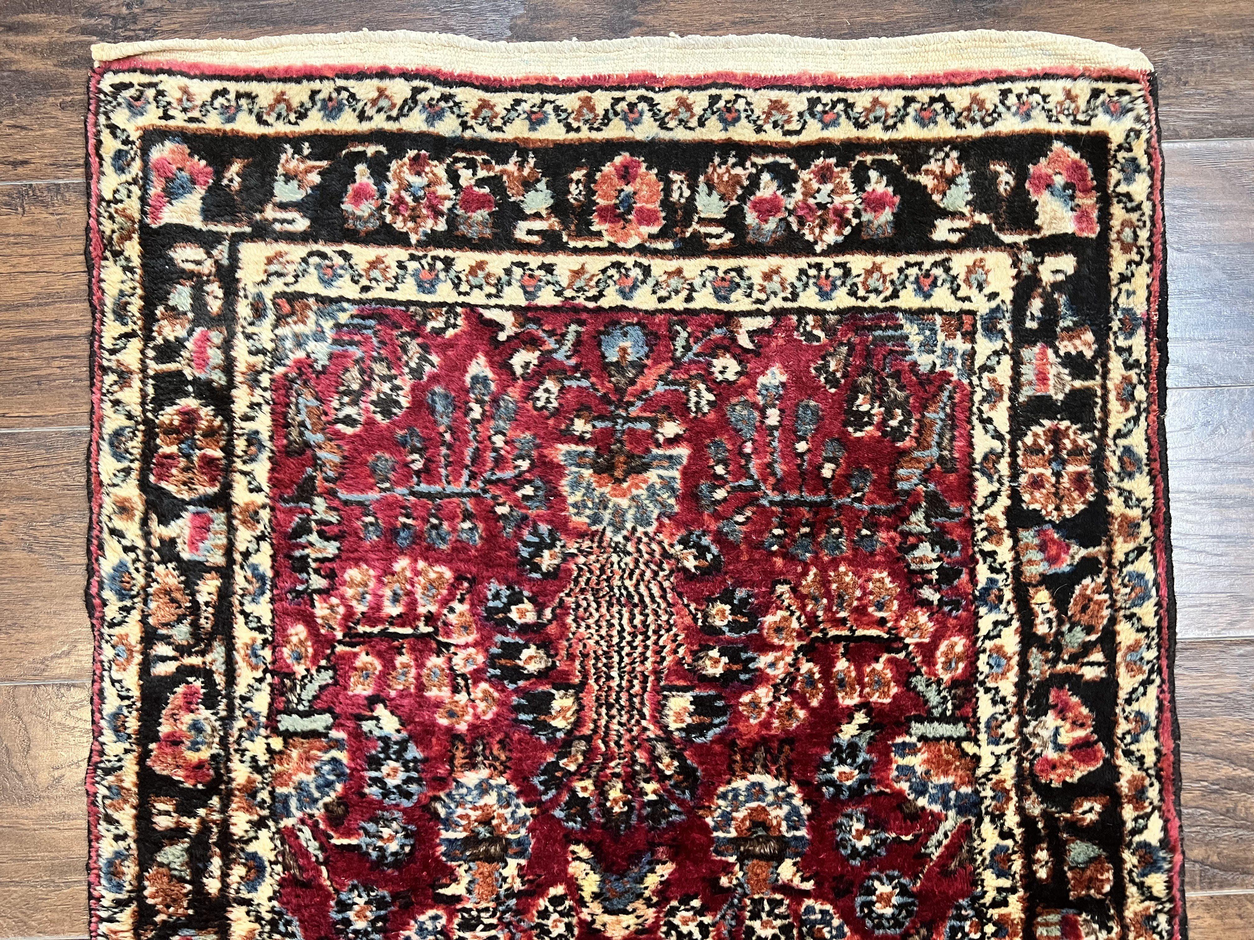 Antique Persian Runner Rug 2.9 x 17, Rare Sarouk Runner, Handmade Wool Rug for Hallway, Red, Floral - Jewel Rugs