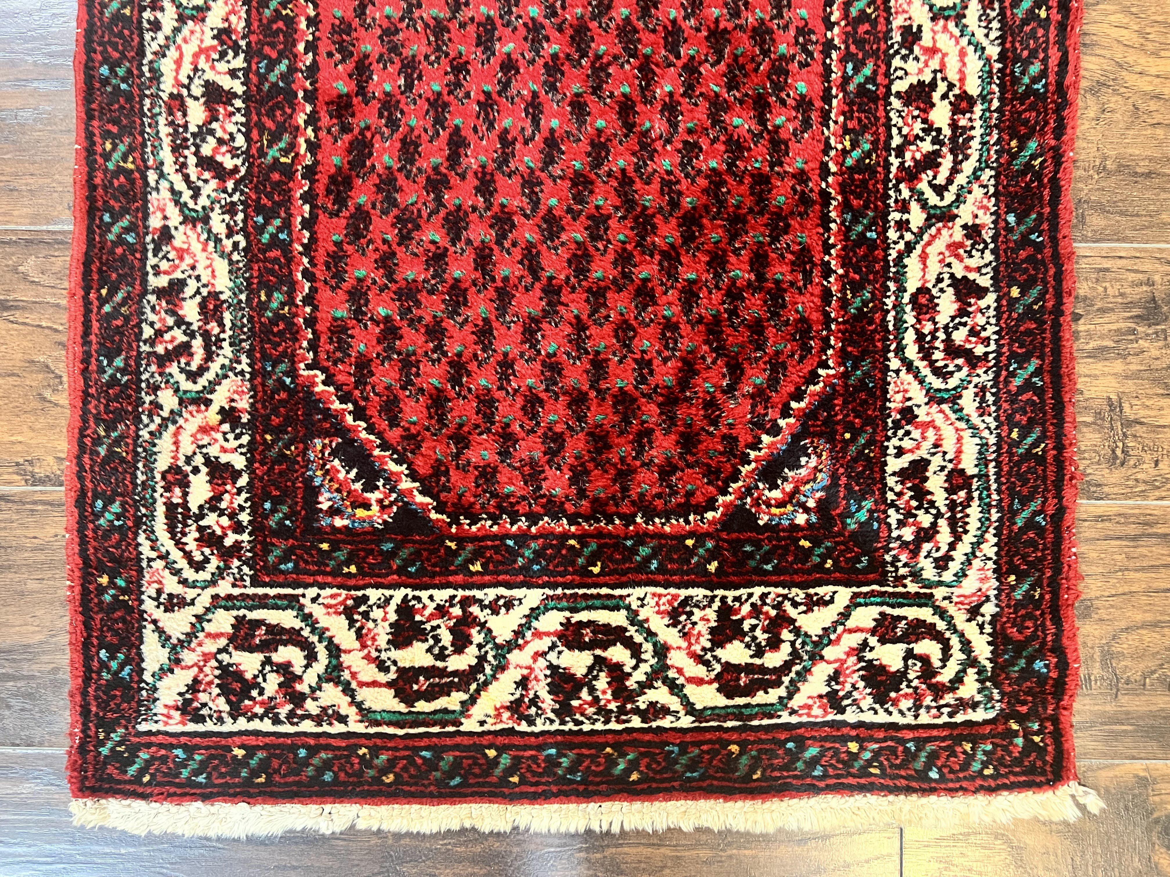 Persian Tribal Rug 2.6 x 5, Boteh Paisley Pattern, Red and Beige, Wool Hamadan Rug - Jewel Rugs