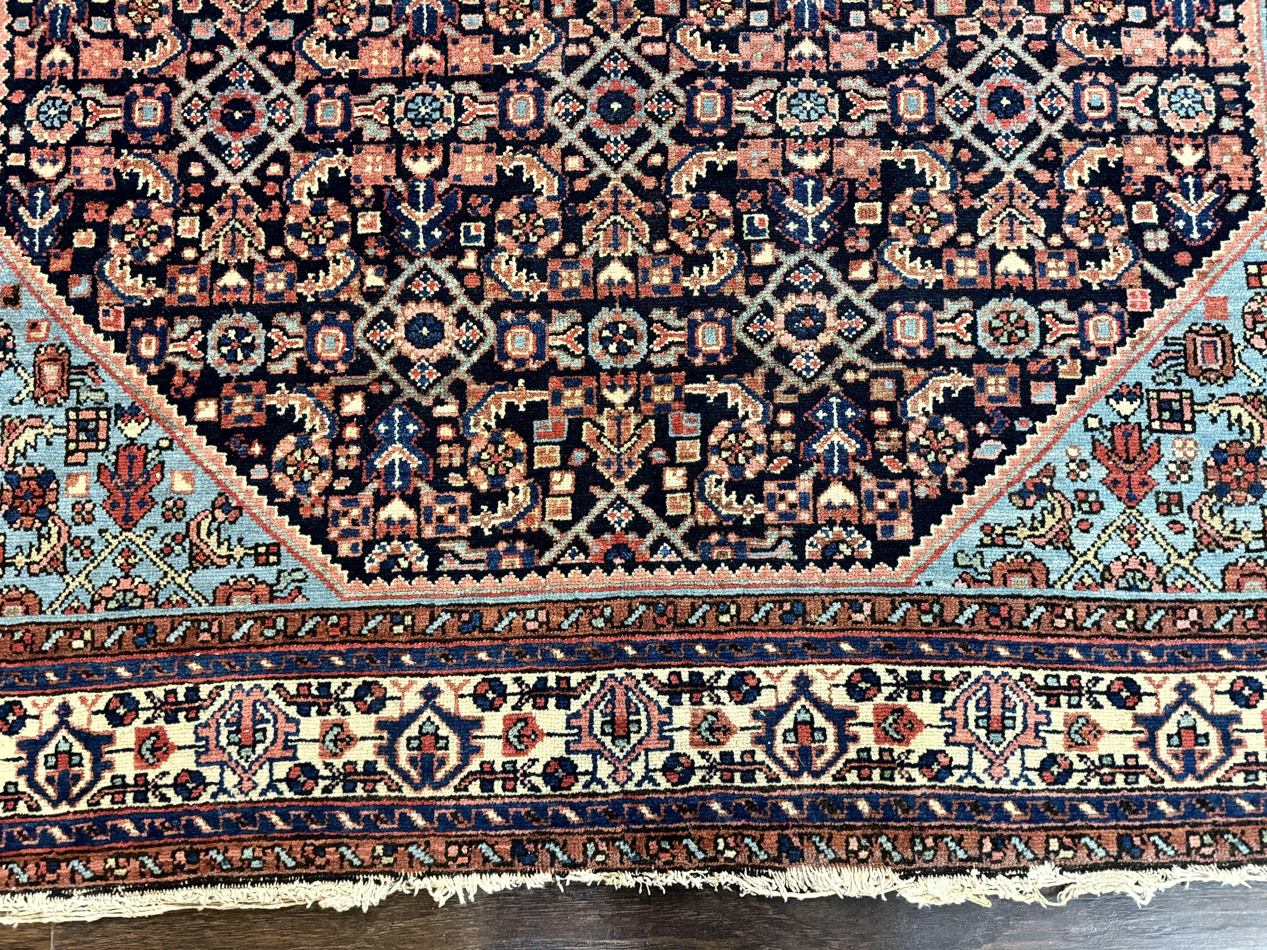 Antique Persian Rug 5 x 6.7, Navy Blue & Ivory, Handmade Persian Wool Carpet, Hamadan Angelas Rug - Jewel Rugs