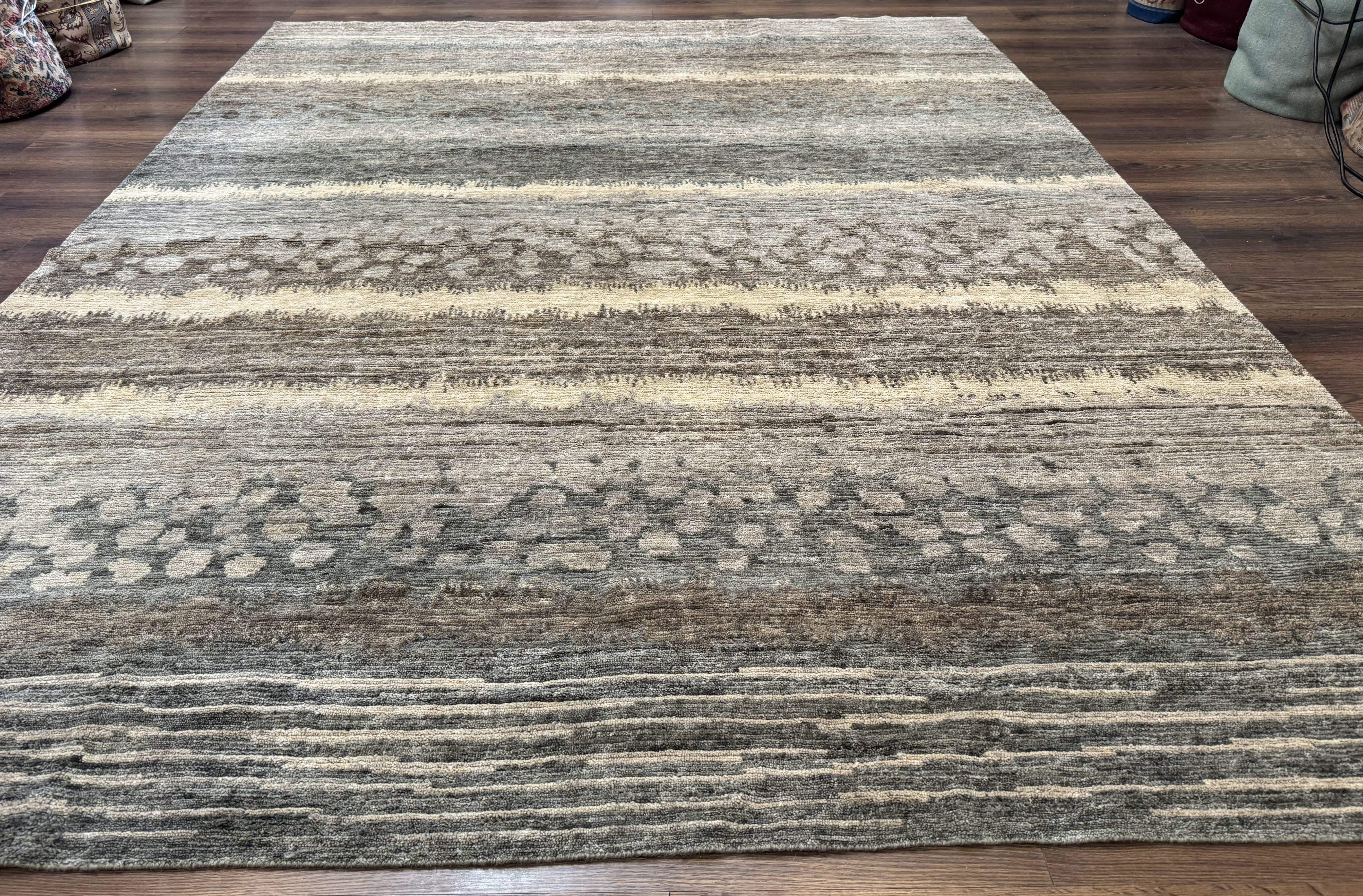 Modern Tibetan Wool Rug 8x10, Abstract, Contemporary, Handmade, Gray, Stripes - Jewel Rugs