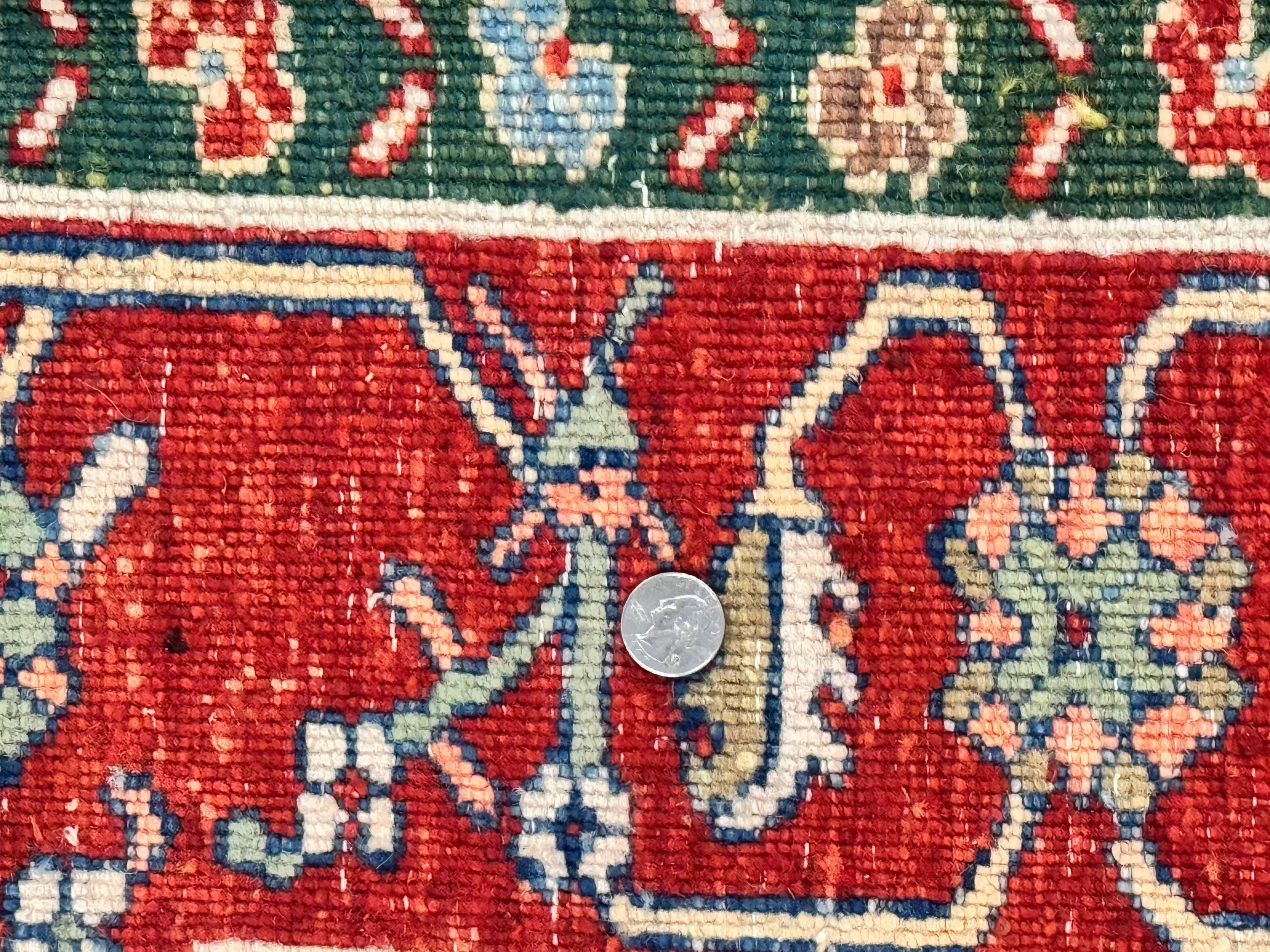 Indo Persian Heriz Rug 7x9, Geometric Pattern, Cream & Light Red, Handmade Vintage Wool Carpet - Jewel Rugs