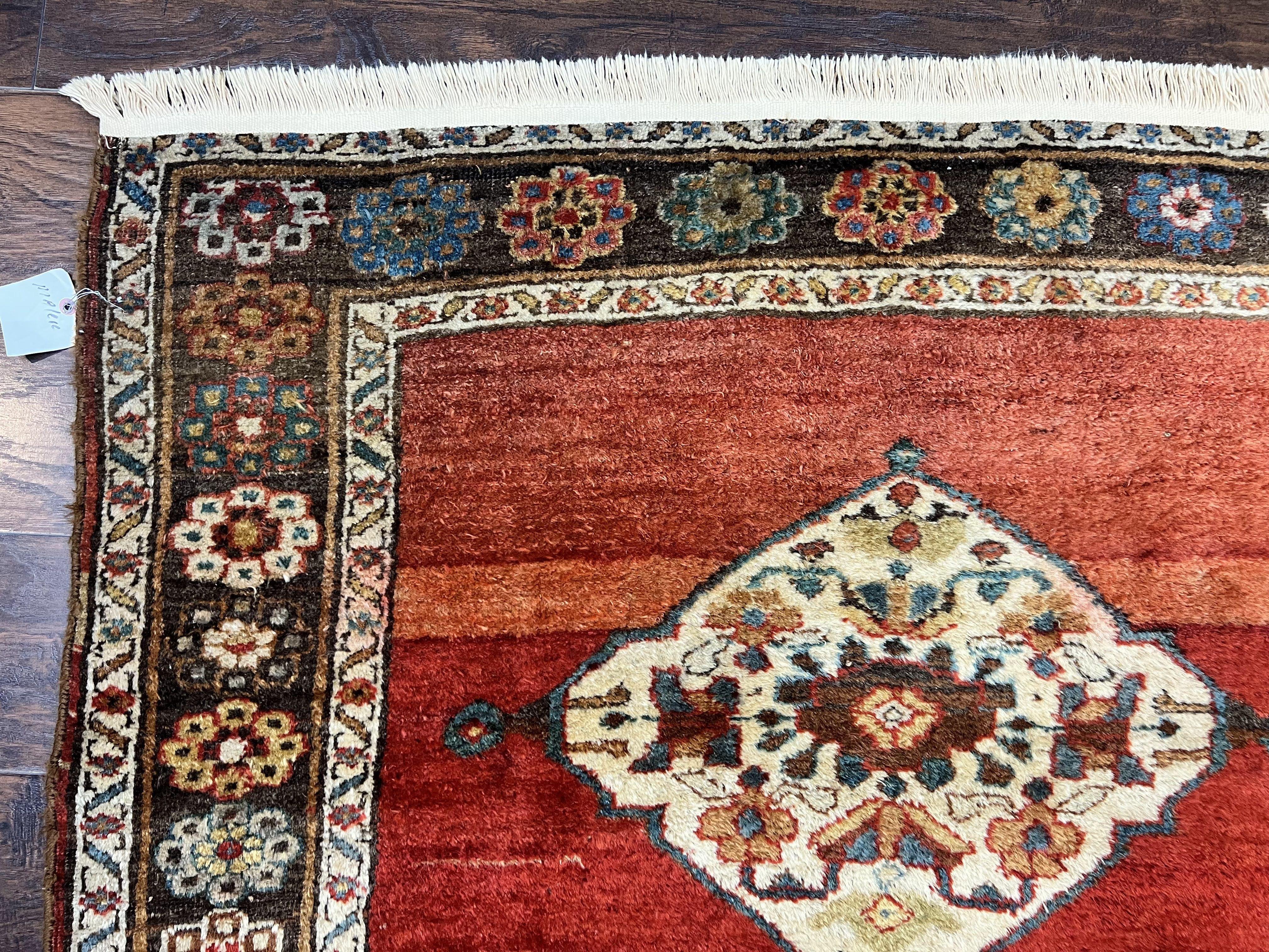 Antique Persian Bidjar Rug 4x8, Triple Medallions, Handmade Oriental Carpet, 1920s Rug, Wool Rug, Red - Jewel Rugs