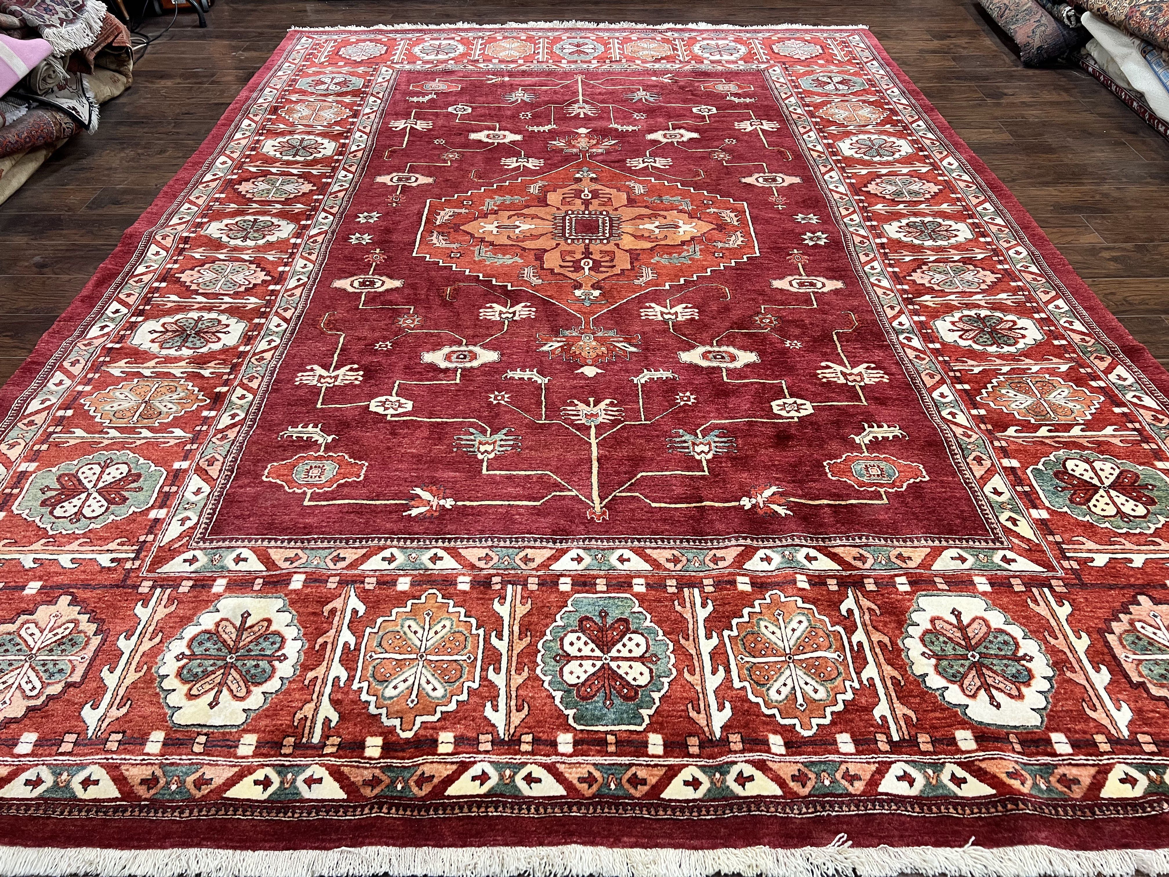 Persian Bidjar Rug 9x13, Wool Hand Knotted Vintage Carpet, Red Oriental Rug, Handmade Rug, Large 9 x 13 Room Size Rug - Jewel Rugs