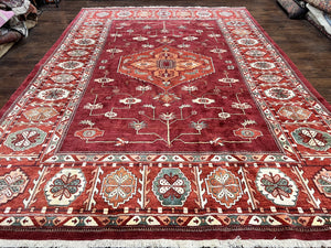 Persian Bidjar Rug 9x13, Wool Hand Knotted Vintage Carpet, Red Oriental Rug, Handmade Rug, Large 9 x 13 Room Size Rug