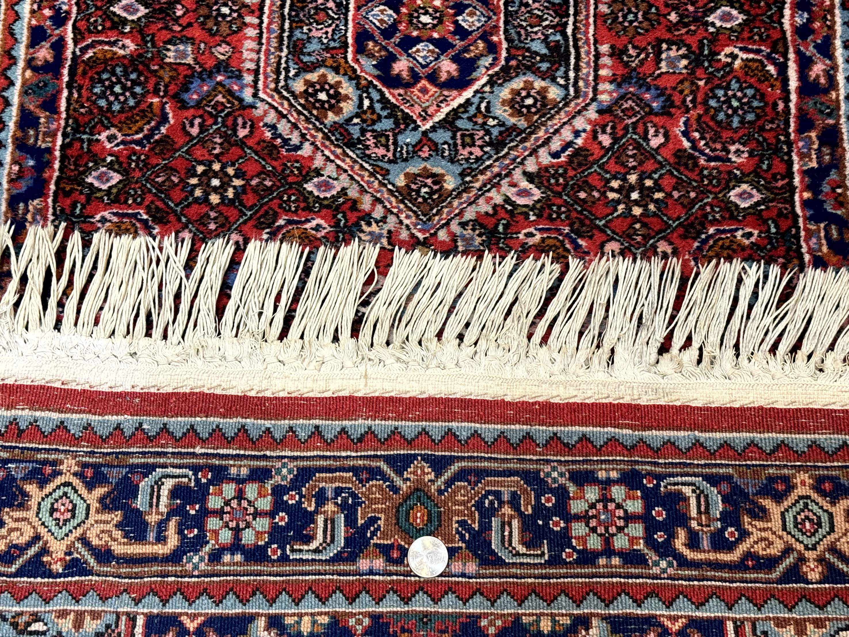 Indo Persian Bidjar Runner Rug 3 x 18.6, Red Navy Blue, Long Runner, Wool Oriental Carpet - Jewel Rugs