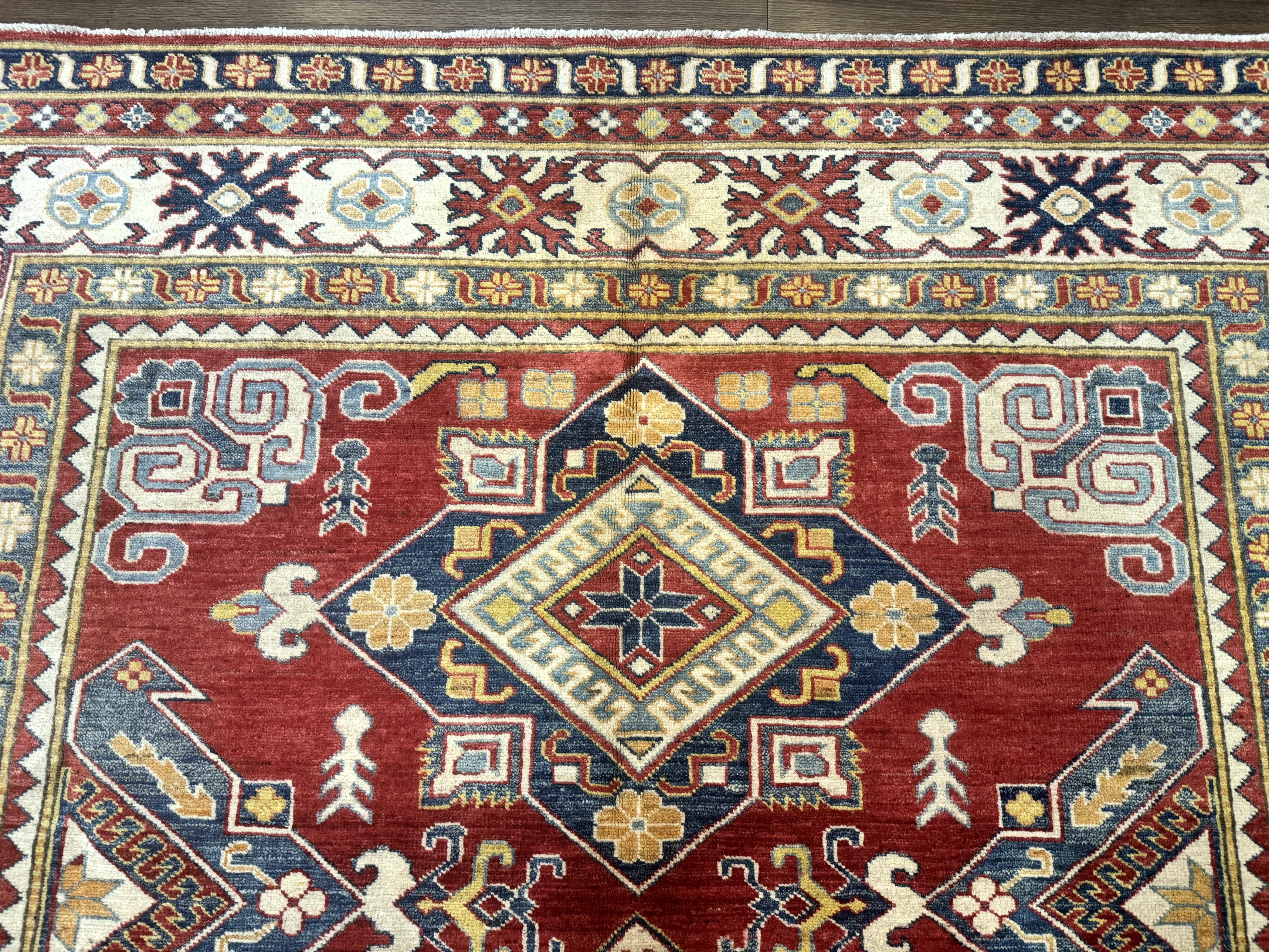 Turkish Kazak Rug 7.6 x 9.5, Geometric Medallions, Caucasian Pattern - Jewel Rugs