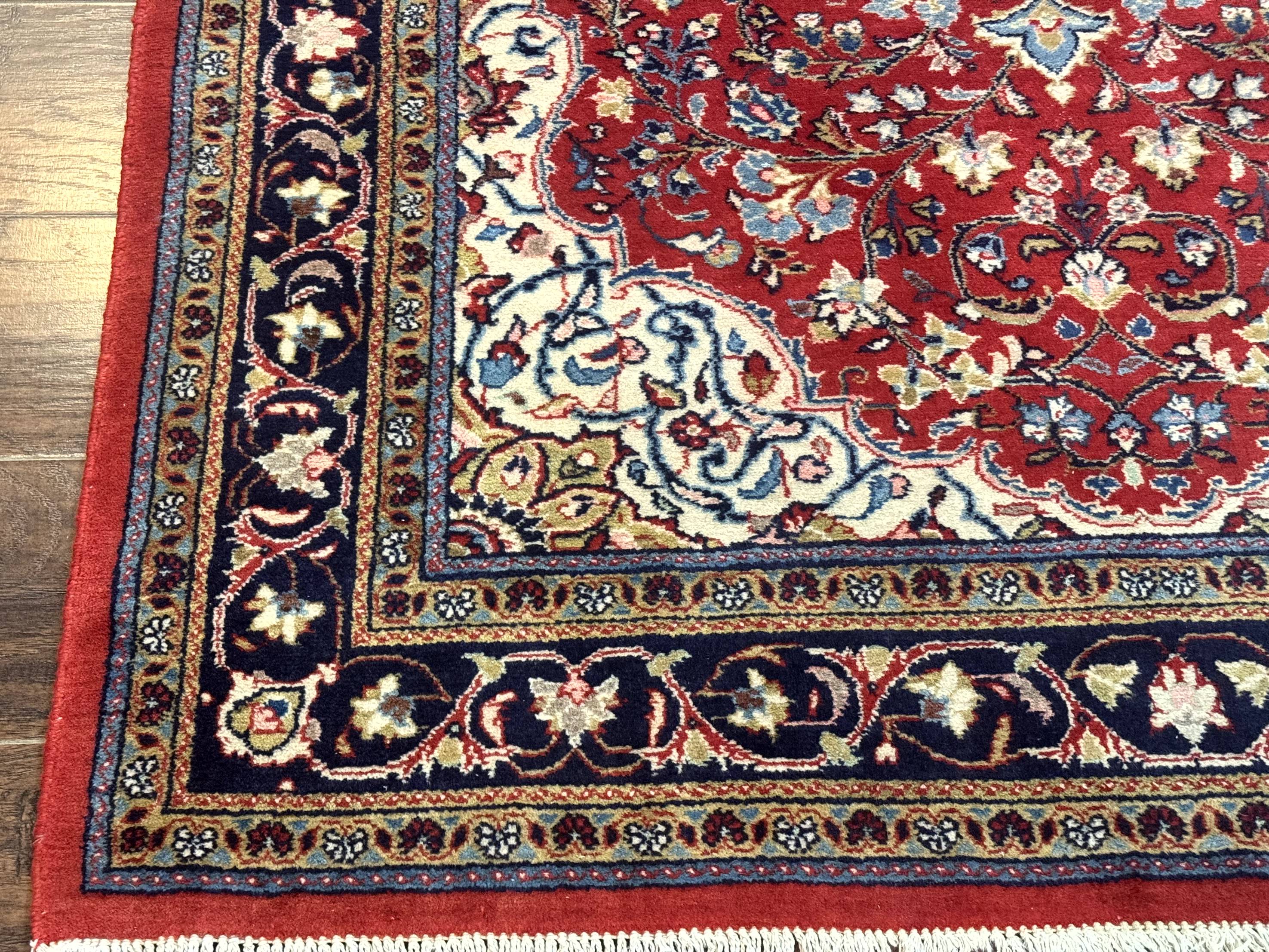 Persian Sarouk Rug 4x7, Red Navy Blue Vintage Wool Medallion Carpet - Jewel Rugs
