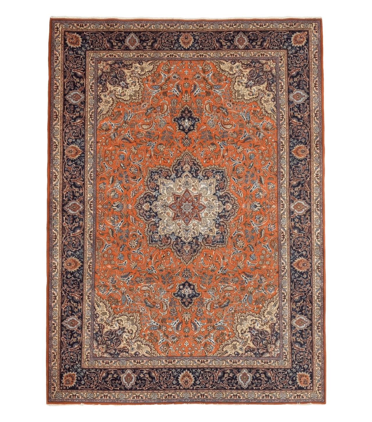 Persian Tabriz Rug 7x10, Hand-Knotted Wool Carpet, Burnt Orange