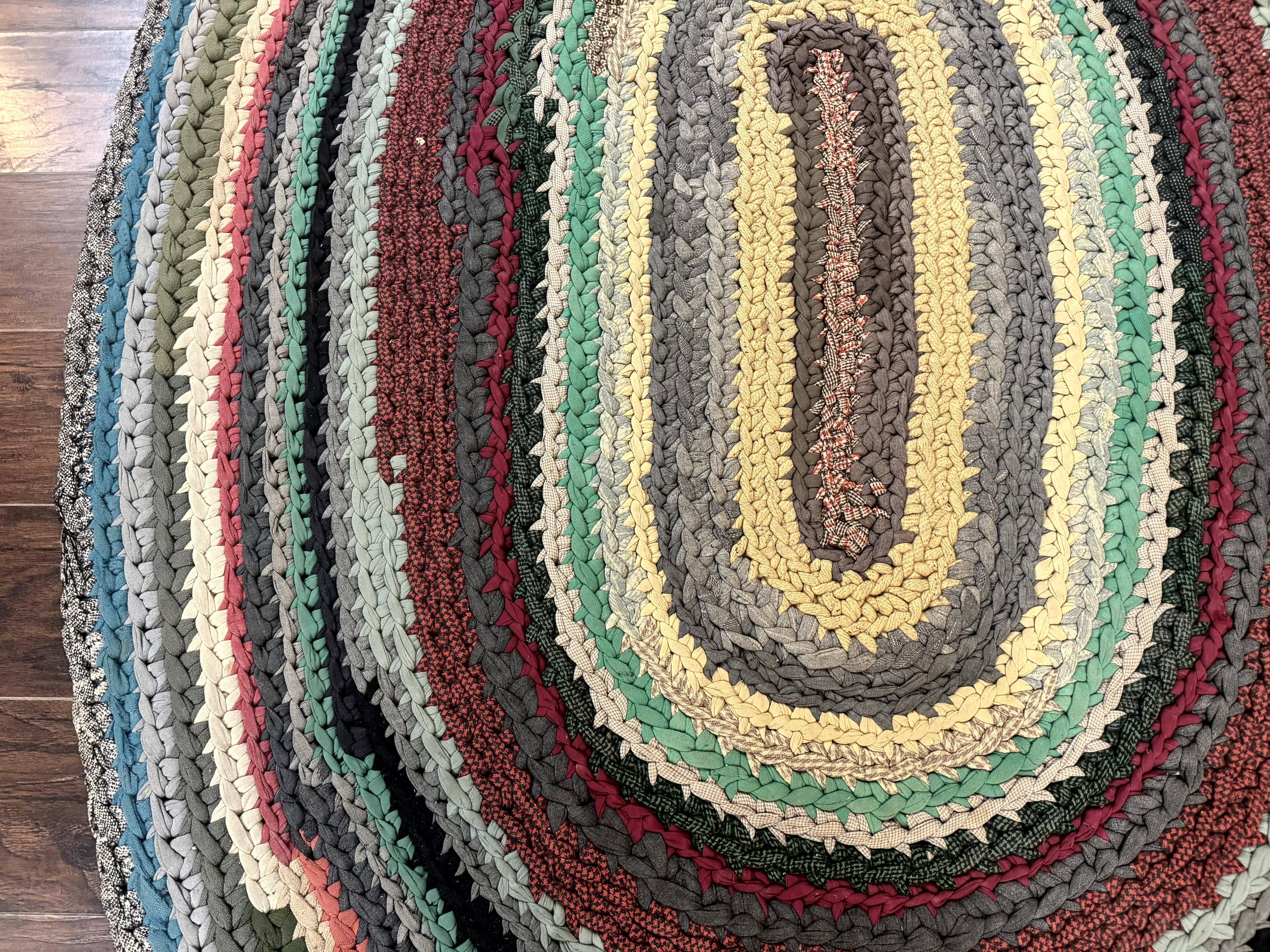 Antique American Braided Rug 5x7, Oval Multicolor Handmade Wool Braided Carpet - Jewel Rugs