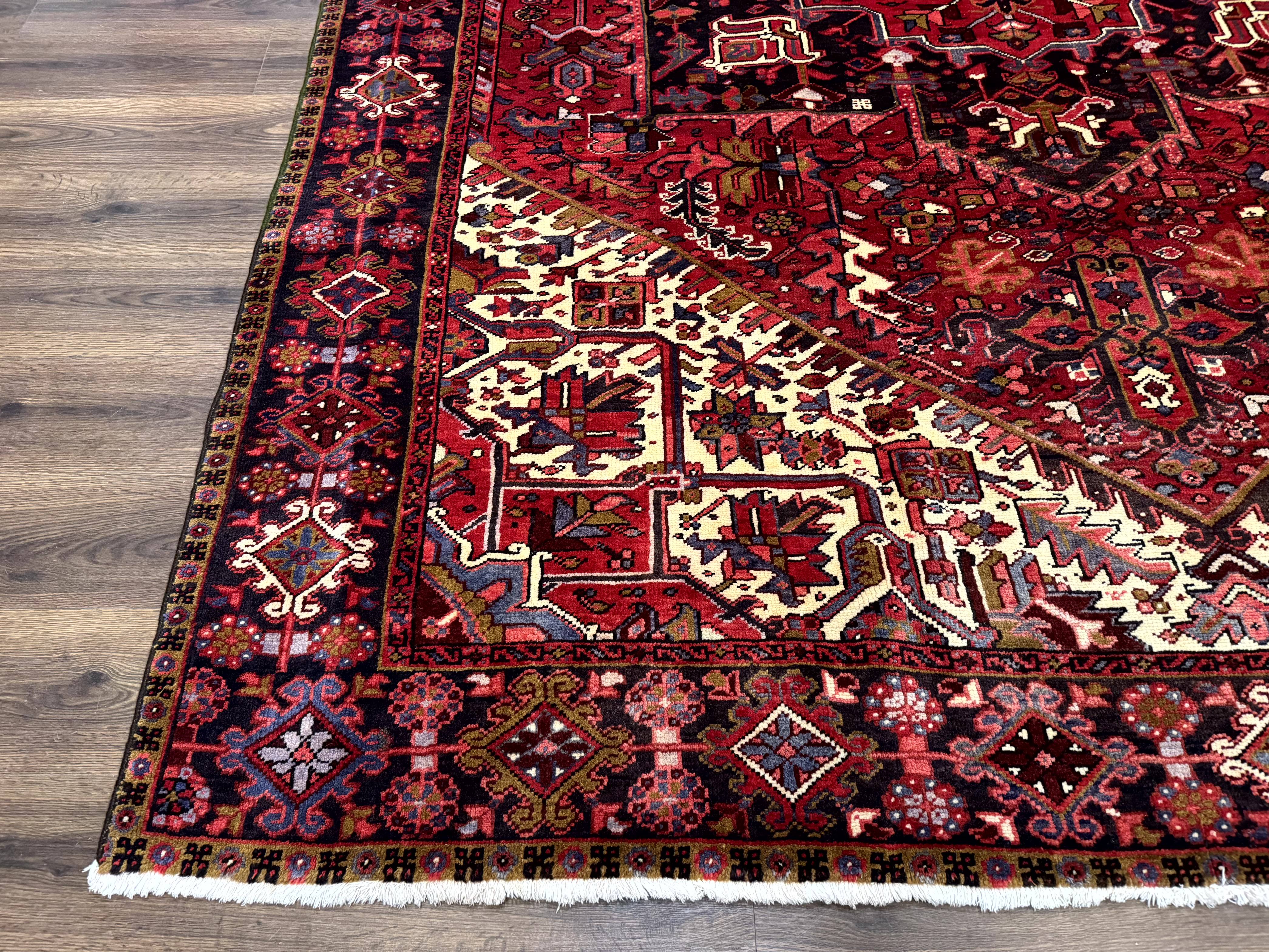 Persian Heriz Rug 8x11, Geometric Design, Red & Cream - Jewel Rugs