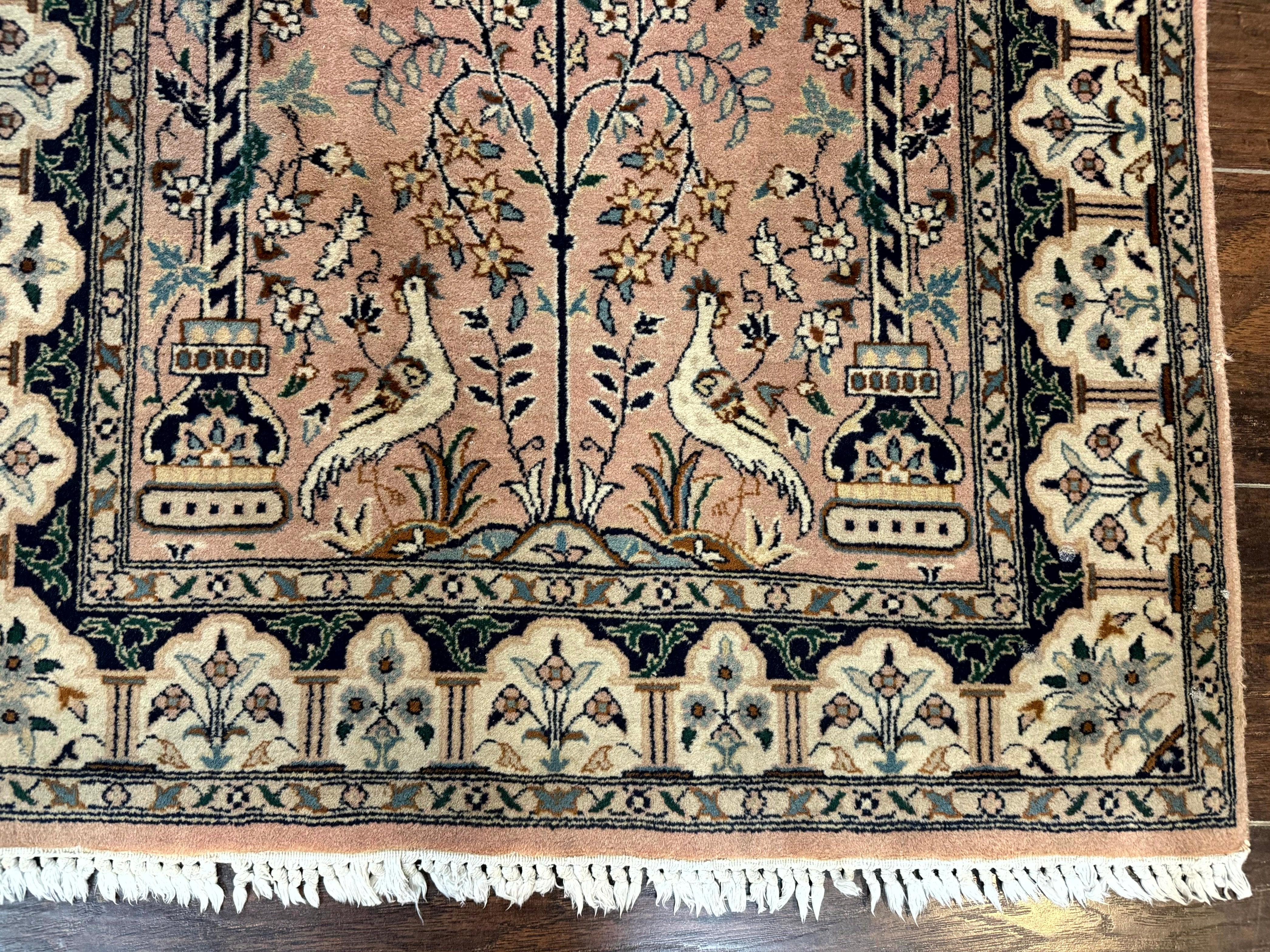 Small Tree of Life Prayer Rug, Pak Persian Rug 2.7 x 4, , Birds, Lantern, Handmade Vintage Fine 260 KPSI - Jewel Rugs