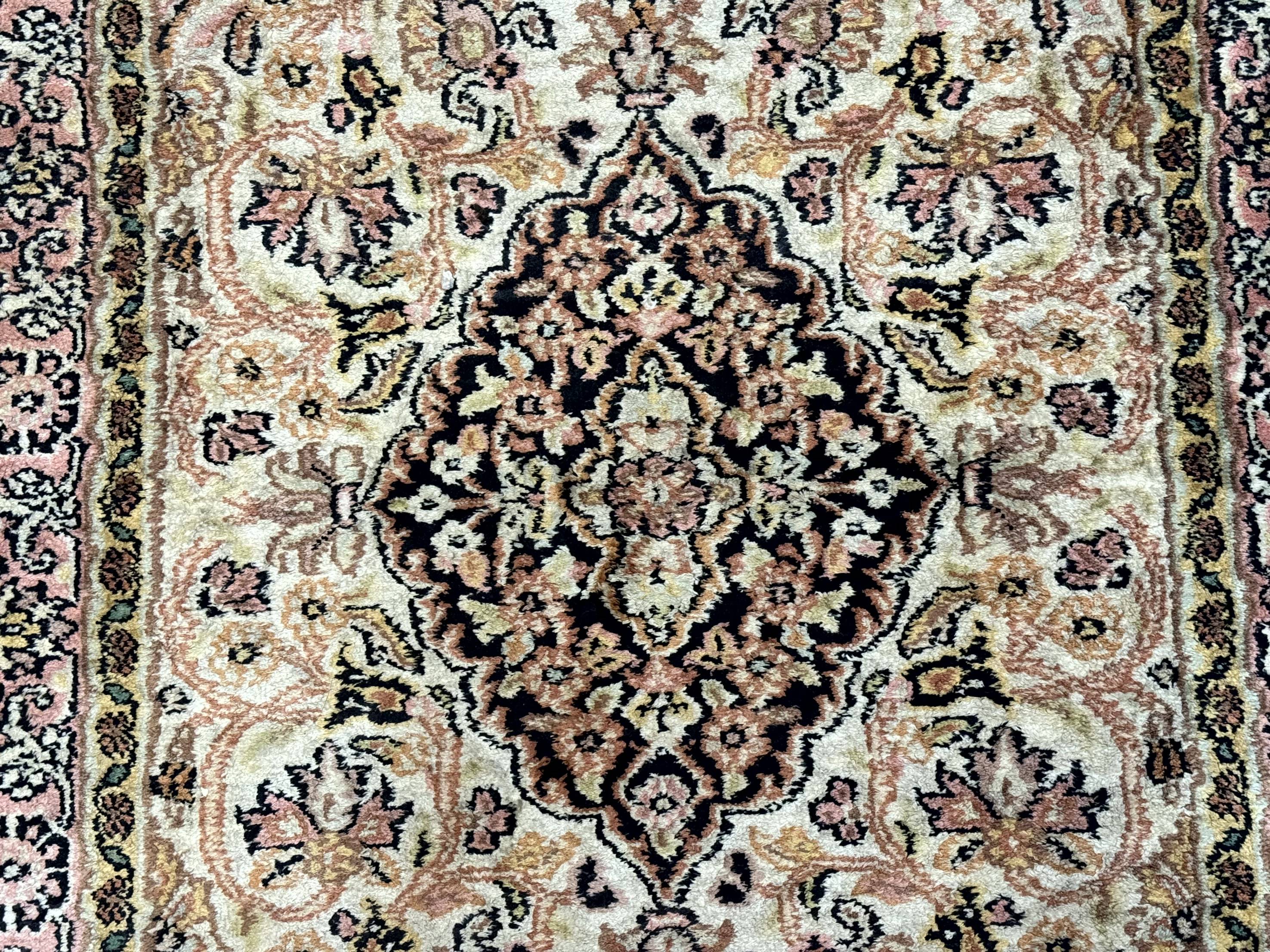 Silk Indian Kashmiri Runner Rug 2.7 x 9.8, Floral Medallions - Jewel Rugs