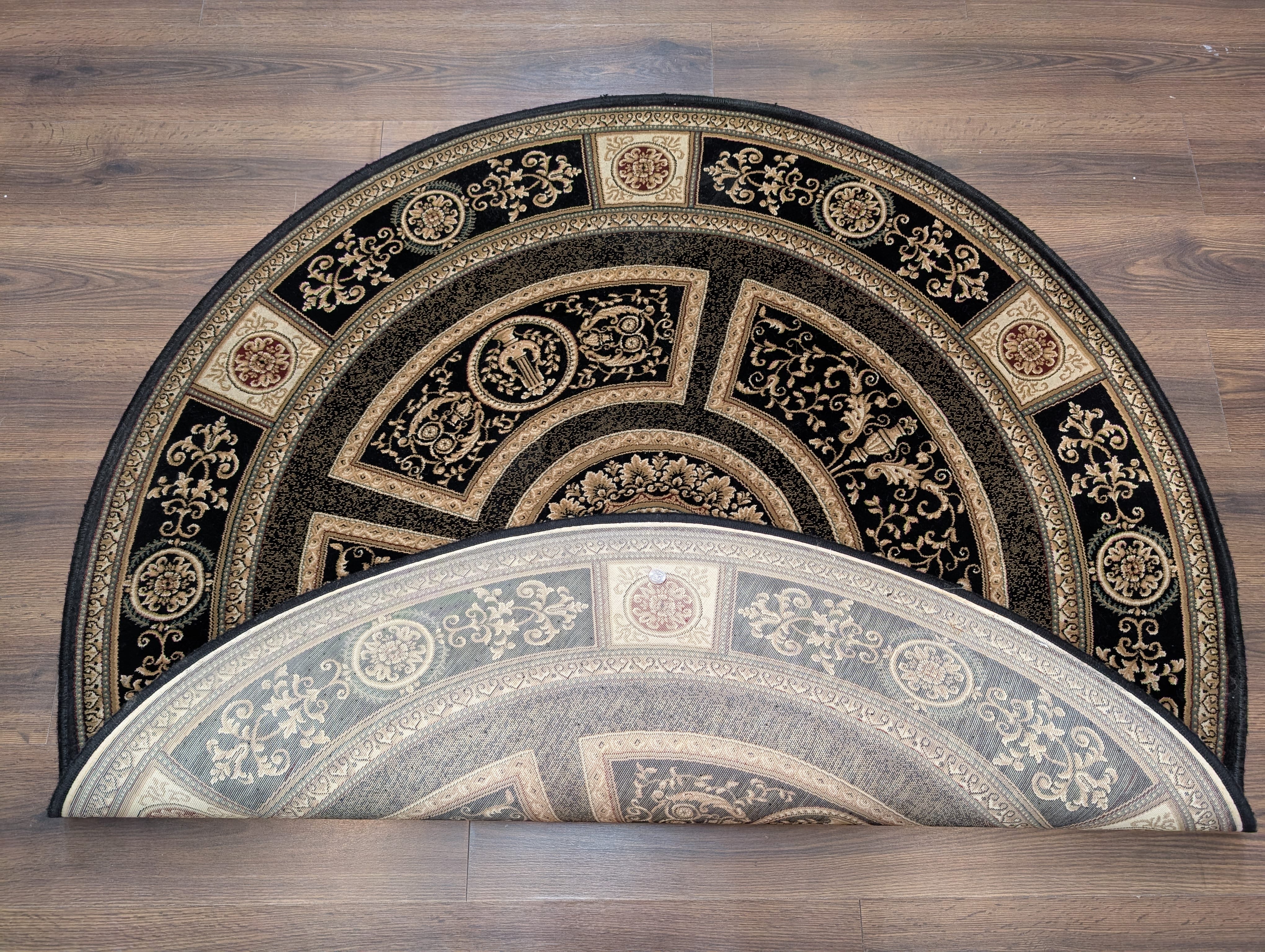 Round Aubusson Rug 5x5 ft, Black, Savonnerie, French Design - Jewel Rugs