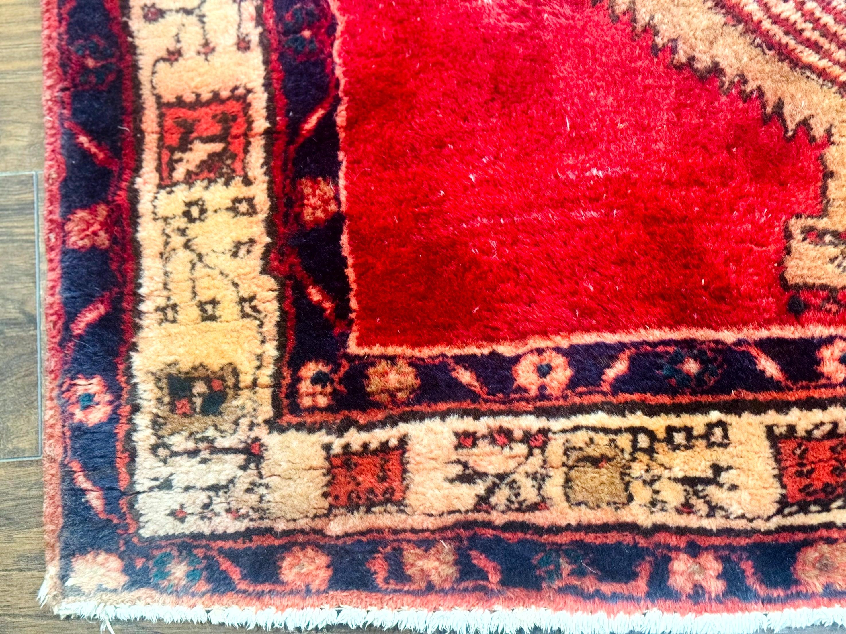 Persian Tribal Runner Rug 3.7 x 13, Red, Geometric Medallions, Sarab Runner, Semi Antique - Jewel Rugs