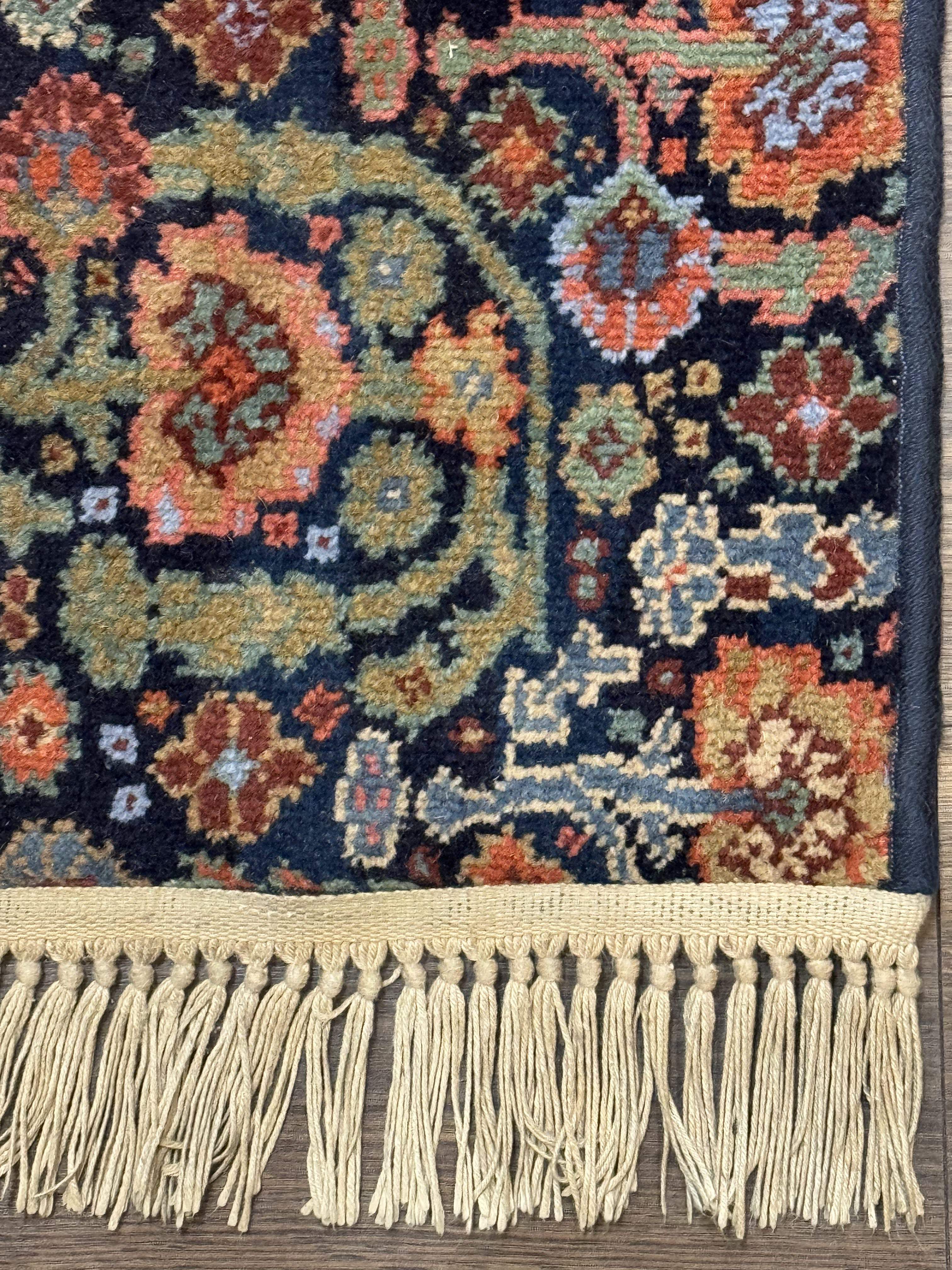 Small Wool Karastan Rug 2 x 2.5, Navy Blue, Vintage - Jewel Rugs