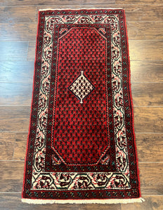 Persian Tribal Rug 2.6 x 5, Boteh Paisley Pattern, Red and Beige, Handmade Vintage Semi Antique Wool Carpet