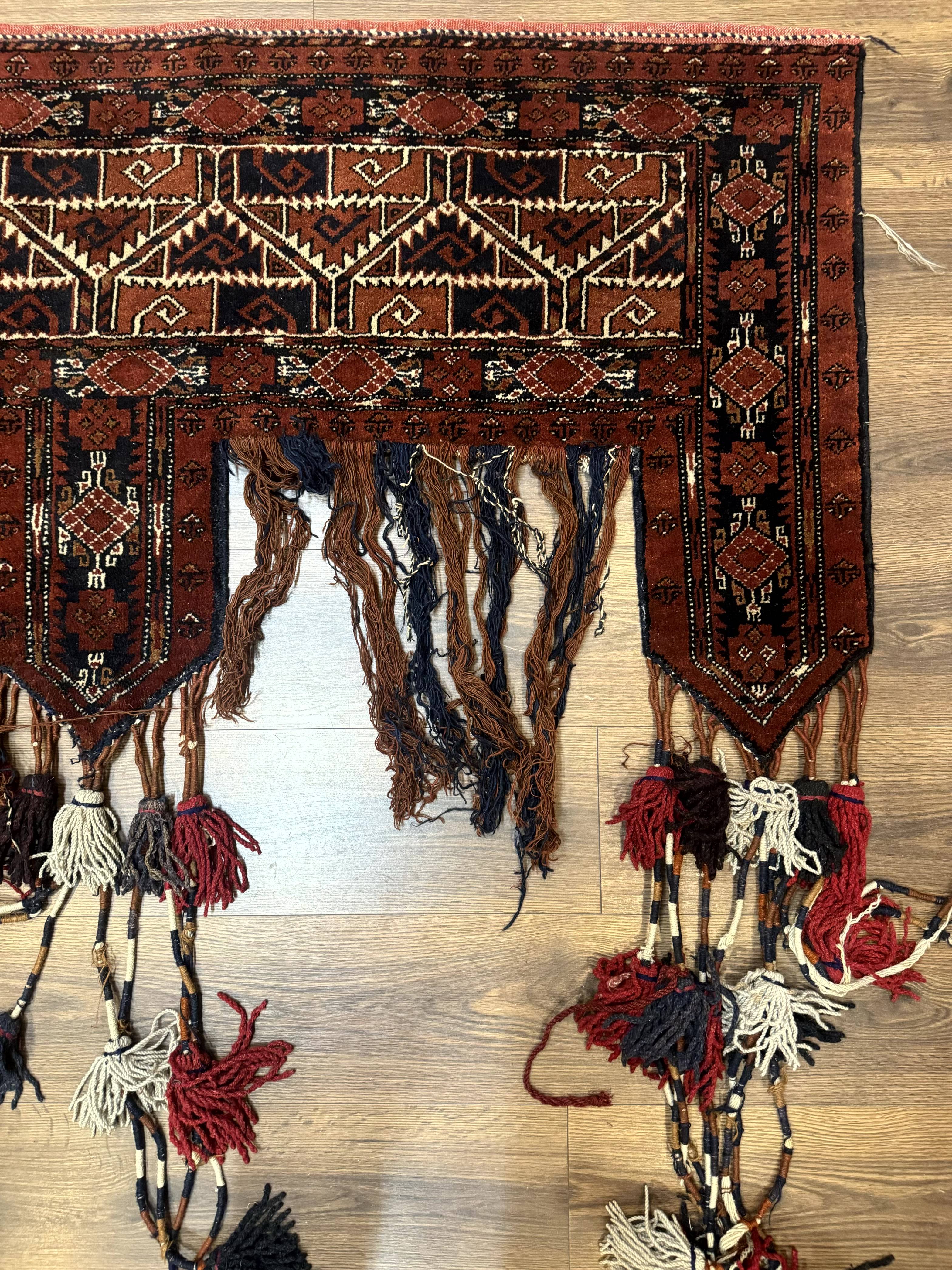 Antique Afghan Beshir Tent Header Textile Rug, Tribal Collectible, Wool - Jewel Rugs