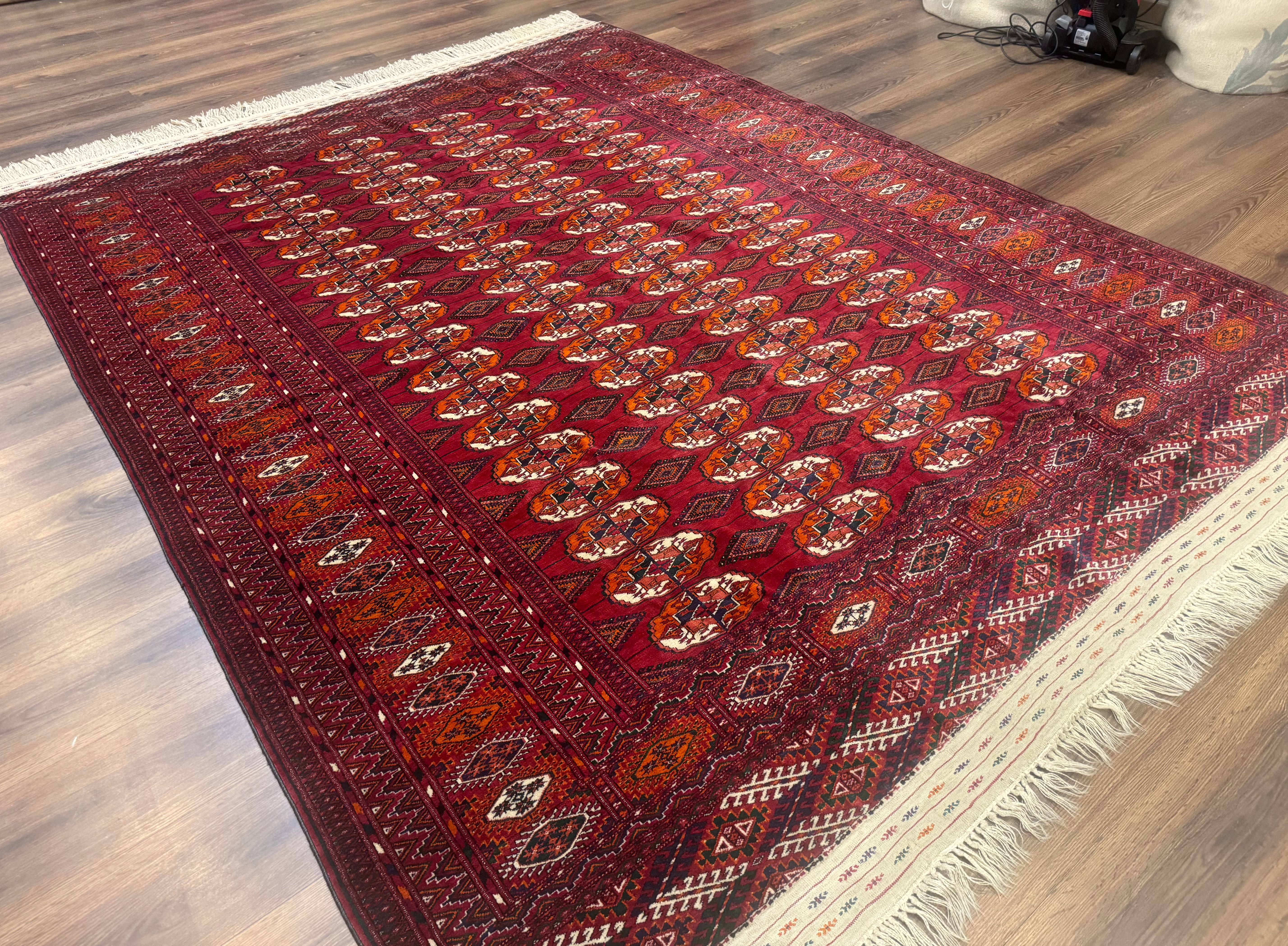 Persian Turkoman Rug 7x9, Red Tribal Carpet - Jewel Rugs