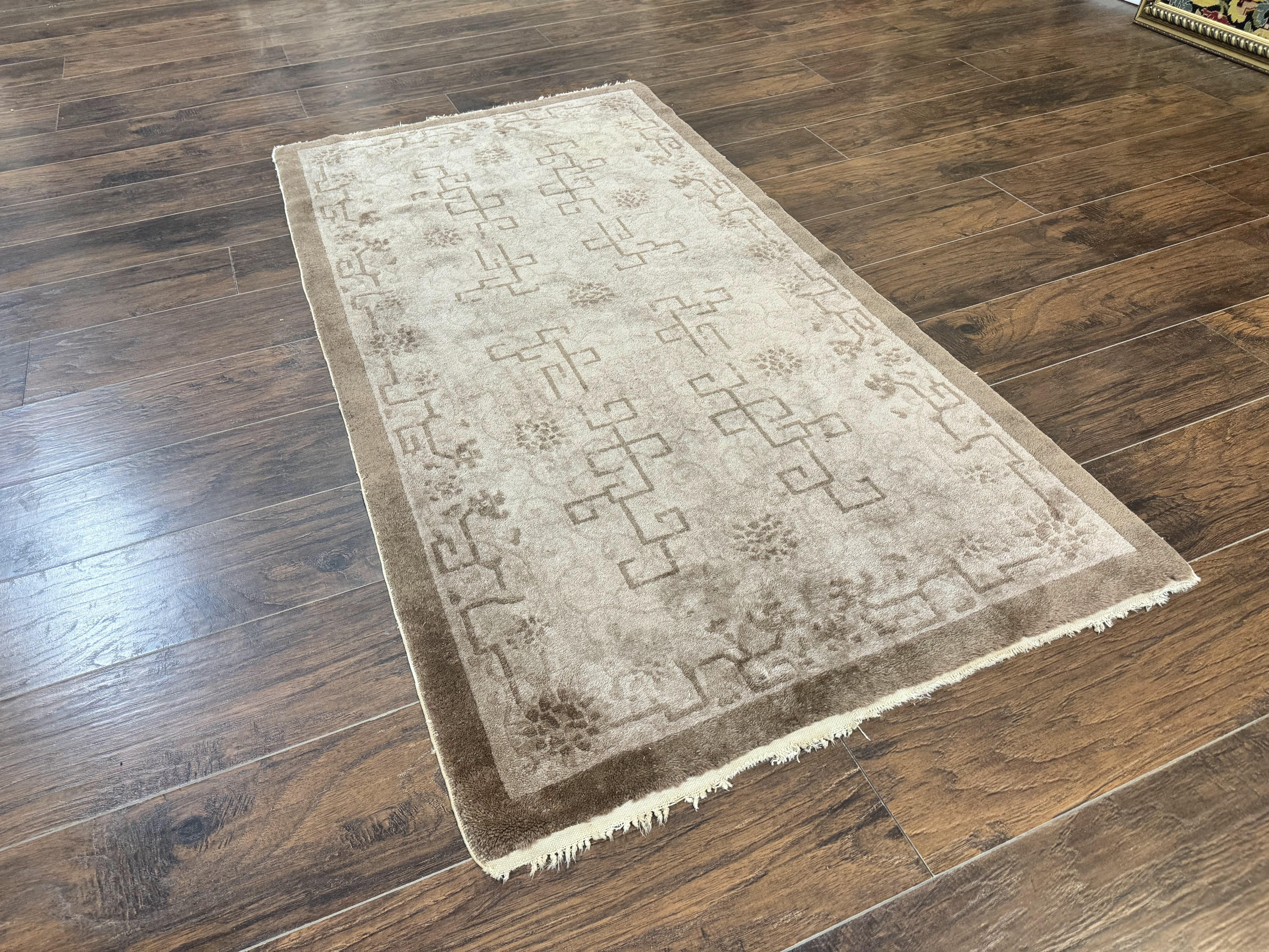 Antique Chinese Fette Rug 3x6, Taupe, Handmade Wool Chinese Carpet - Jewel Rugs