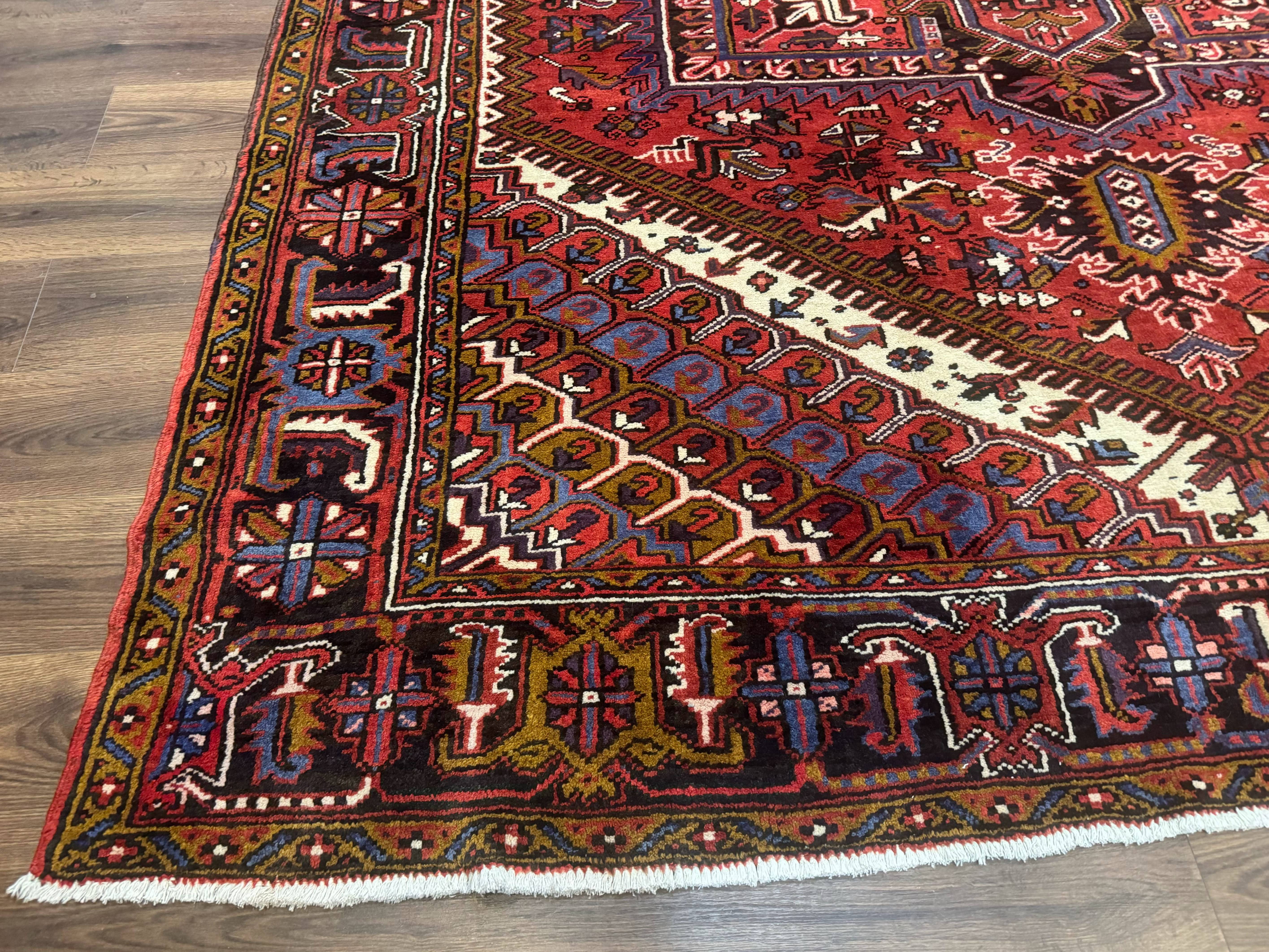 Persian Heriz Rug 8.6 x 11, Geometric Design, Red, Vintage - Jewel Rugs