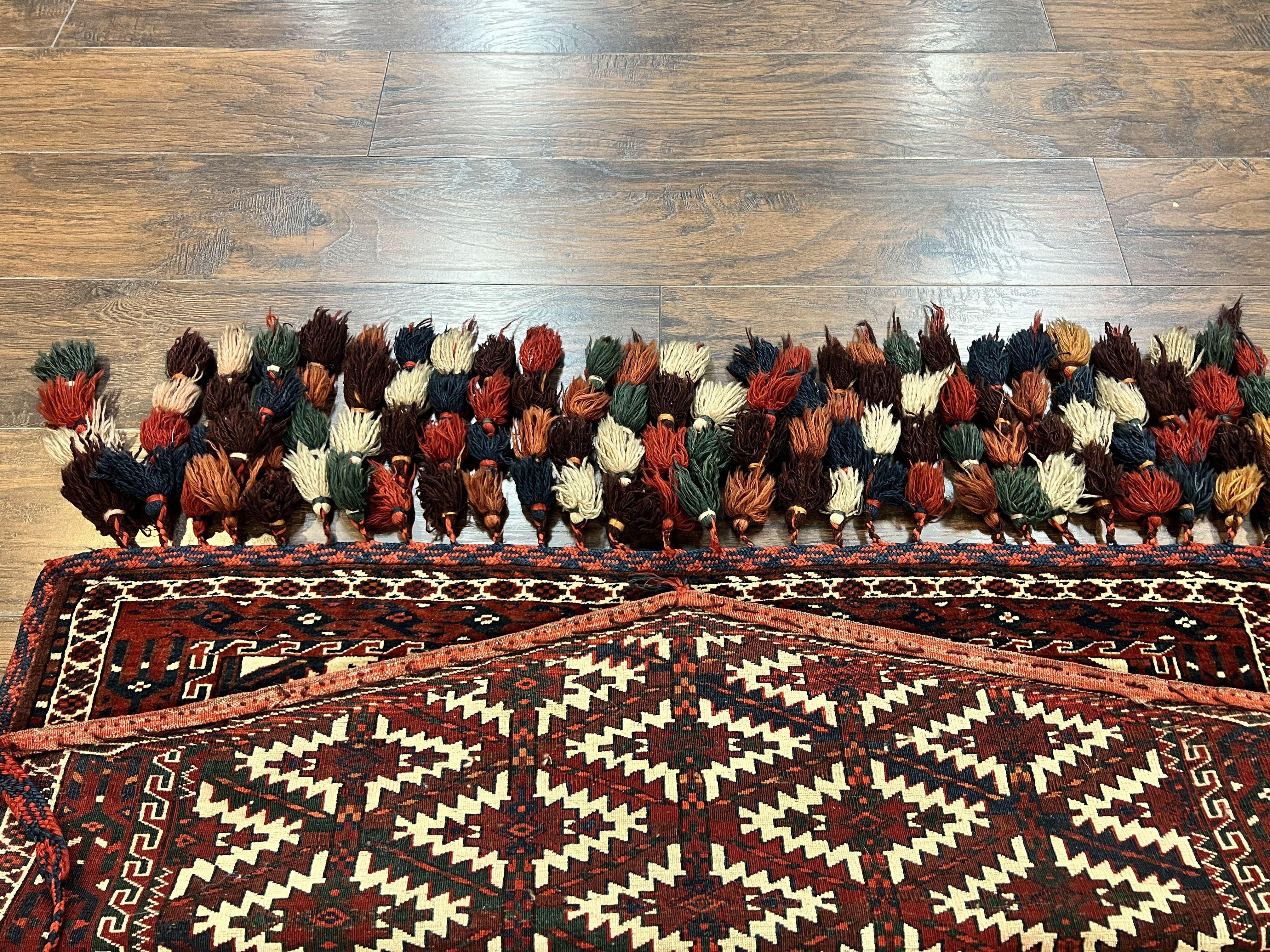 Antique Turkoman Camel Trapping, Turkoman Asmalyk, Red Black Ivory, Handmade, Hand Knotted Tribal Collectible Rug, Rare - Jewel Rugs