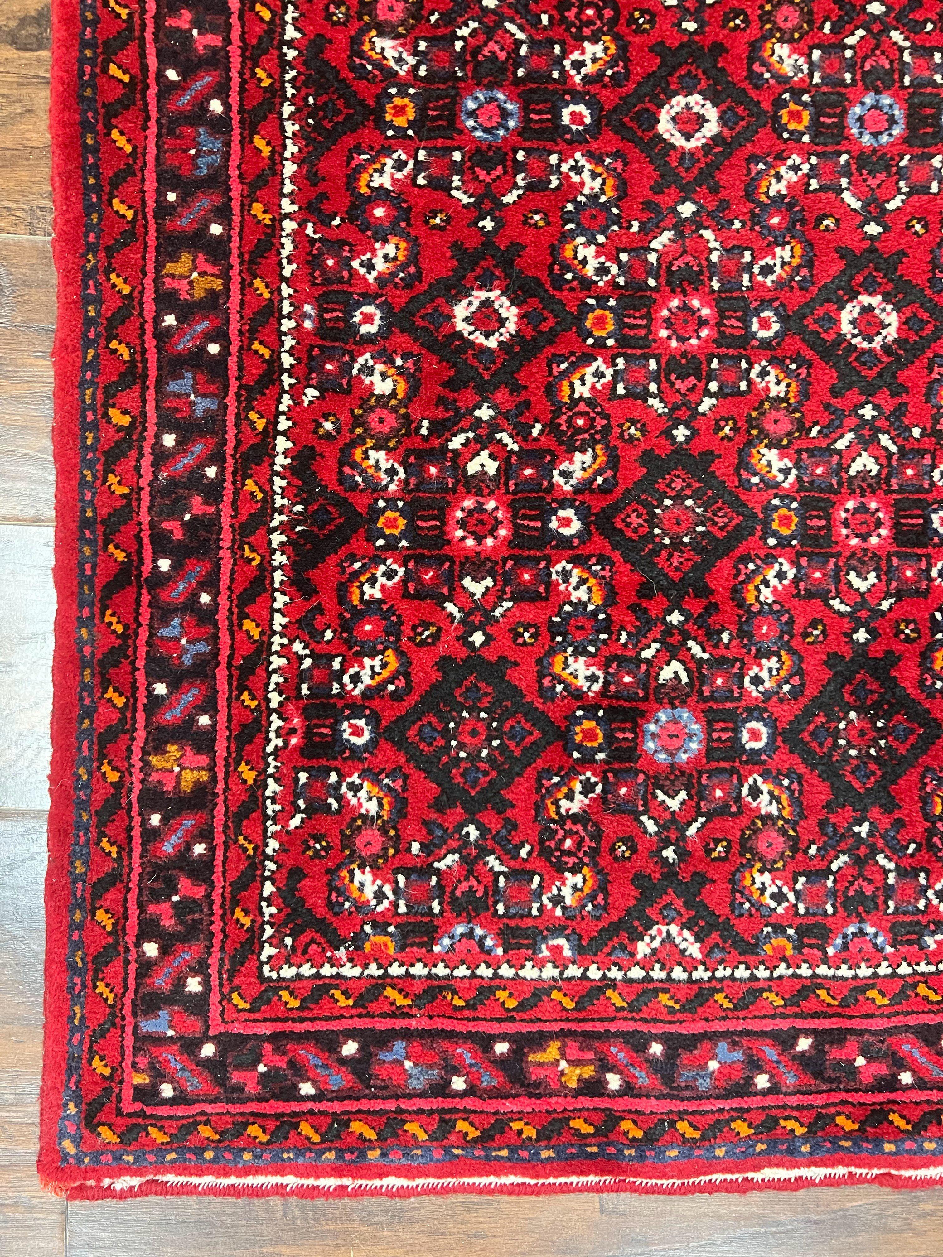Persian Runner Rug 3 x 16, Wool Handmade Long Antique Hamadan Oriental Rug for Hallway, Red Tribal Rug, Allover Pattern, 3x16 Runner Rug - Jewel Rugs