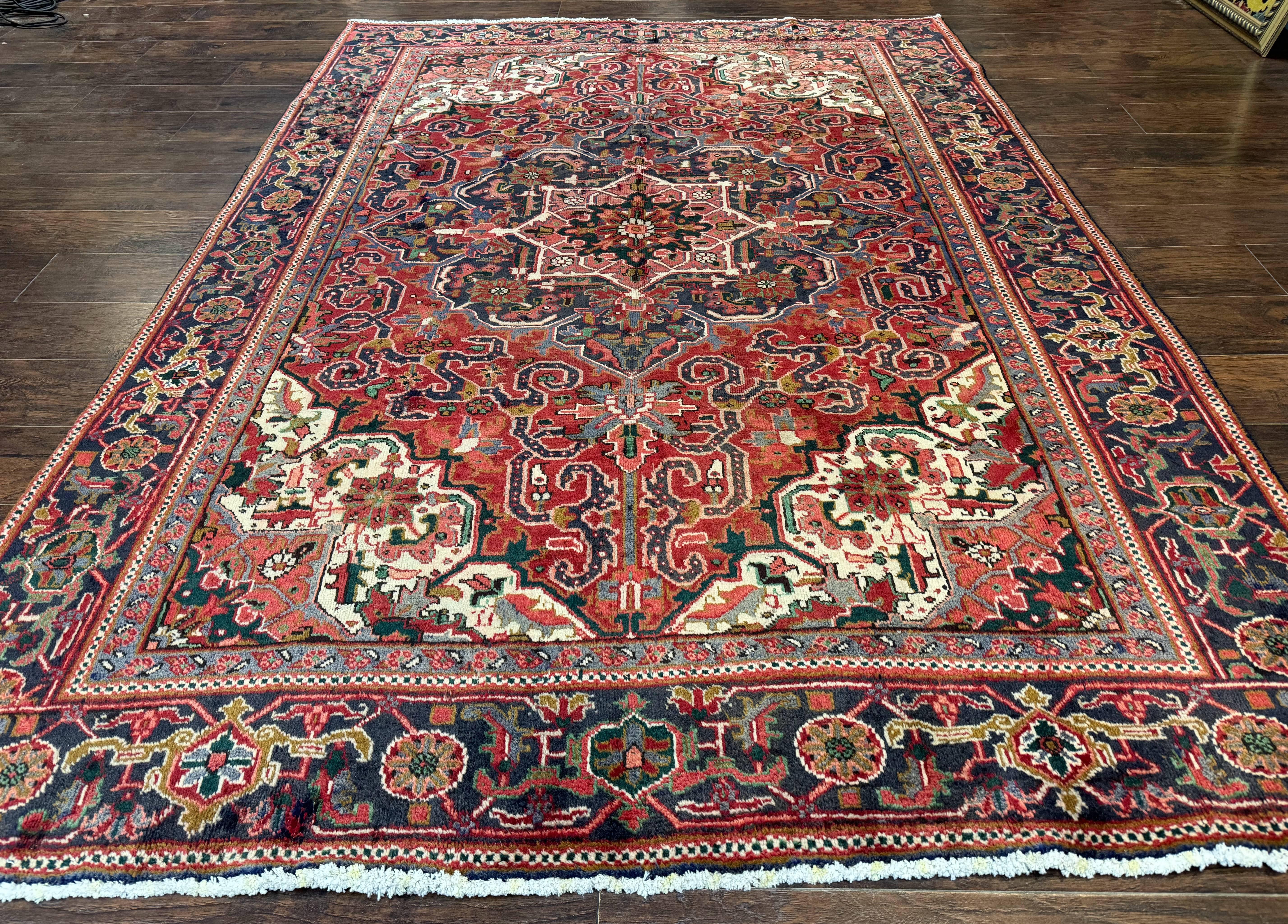 Persian Heriz Rug 6.6 x 9, Geometric Wool Persian Carpet - Jewel Rugs