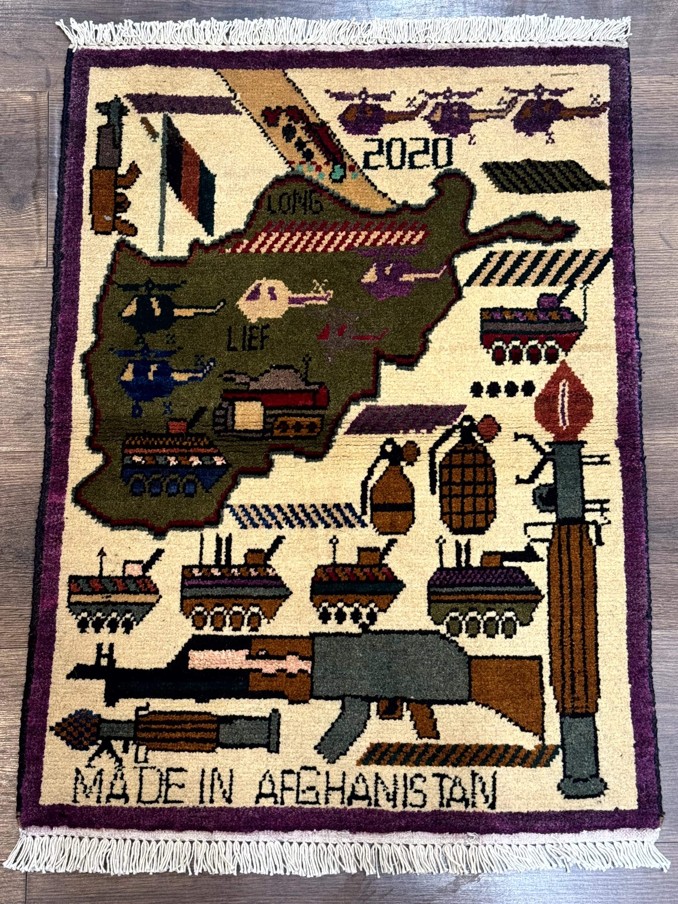 Small Afghan War Rug, Collectible, Wool - Jewel Rugs