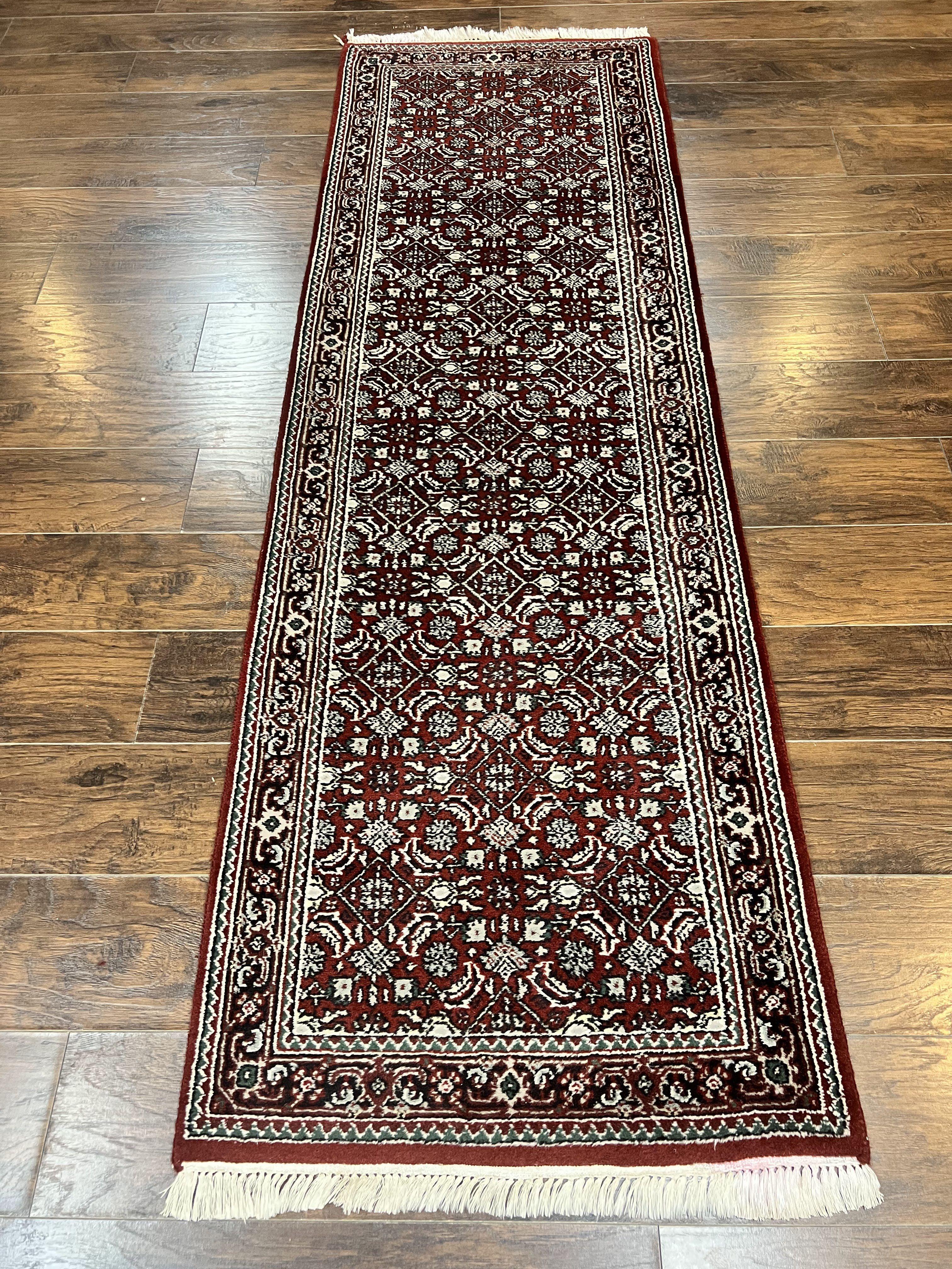 Indo Persian Runner Rug 2.7 x 8, Wool Hand Knotted Vintage Carpet, Red Black, Herati Allover Pattern, Oriental Runner, Rug for Hallway - Jewel Rugs