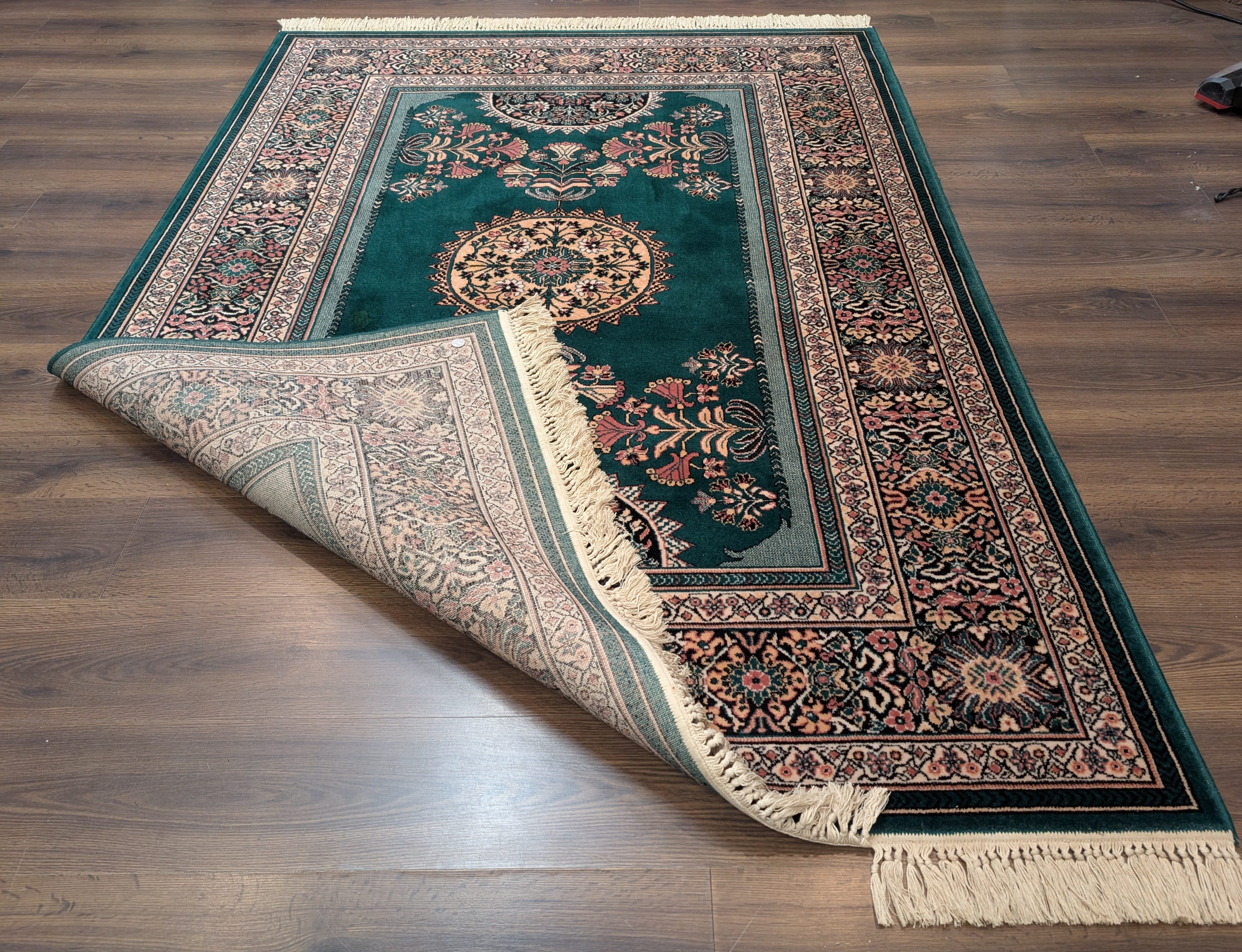 Green Belgium Power Loomed Rug, Vintage Persian Design Wool Carpet - Jewel Rugs
