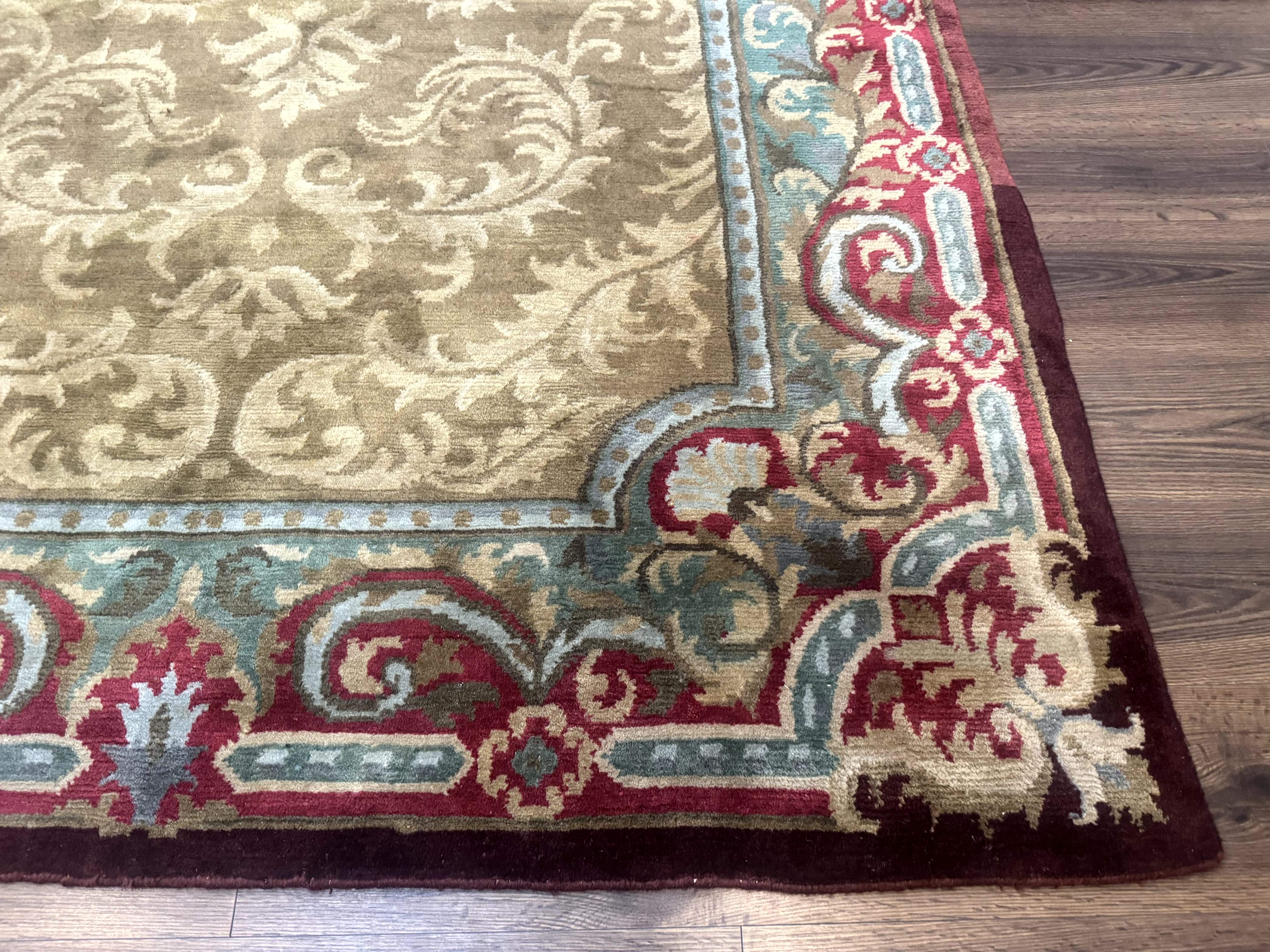 Tibetan Aubusson Rug 6x9, Gold-Beige, Soft Wool Pile, Handmade - Jewel Rugs