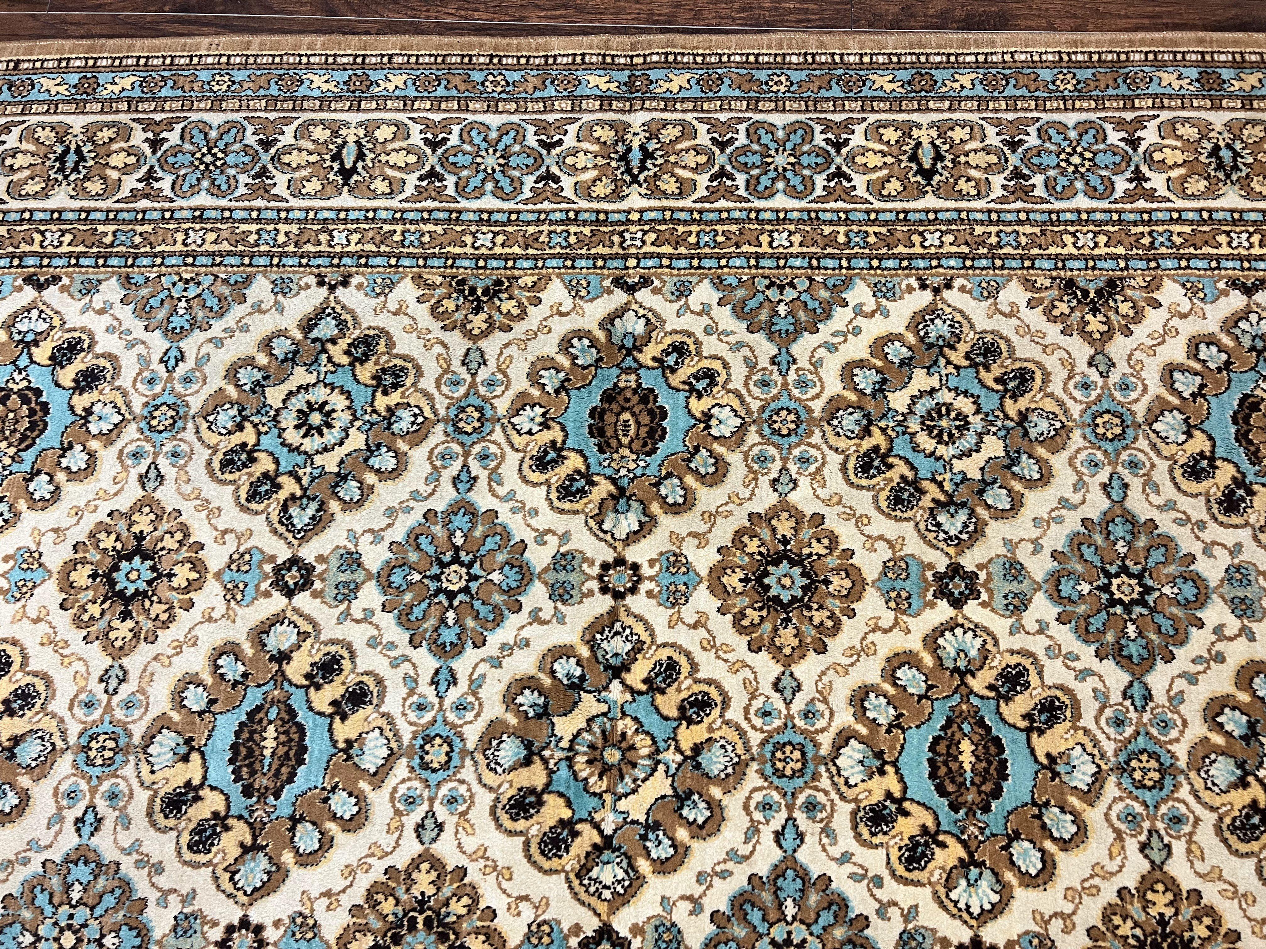 Belgium Power Loomed Rug 10x13, Colorful Multicolor Cream Red Blue, Wool, Large Area Rug, Vintage, Room Sized Carpet - Jewel Rugs