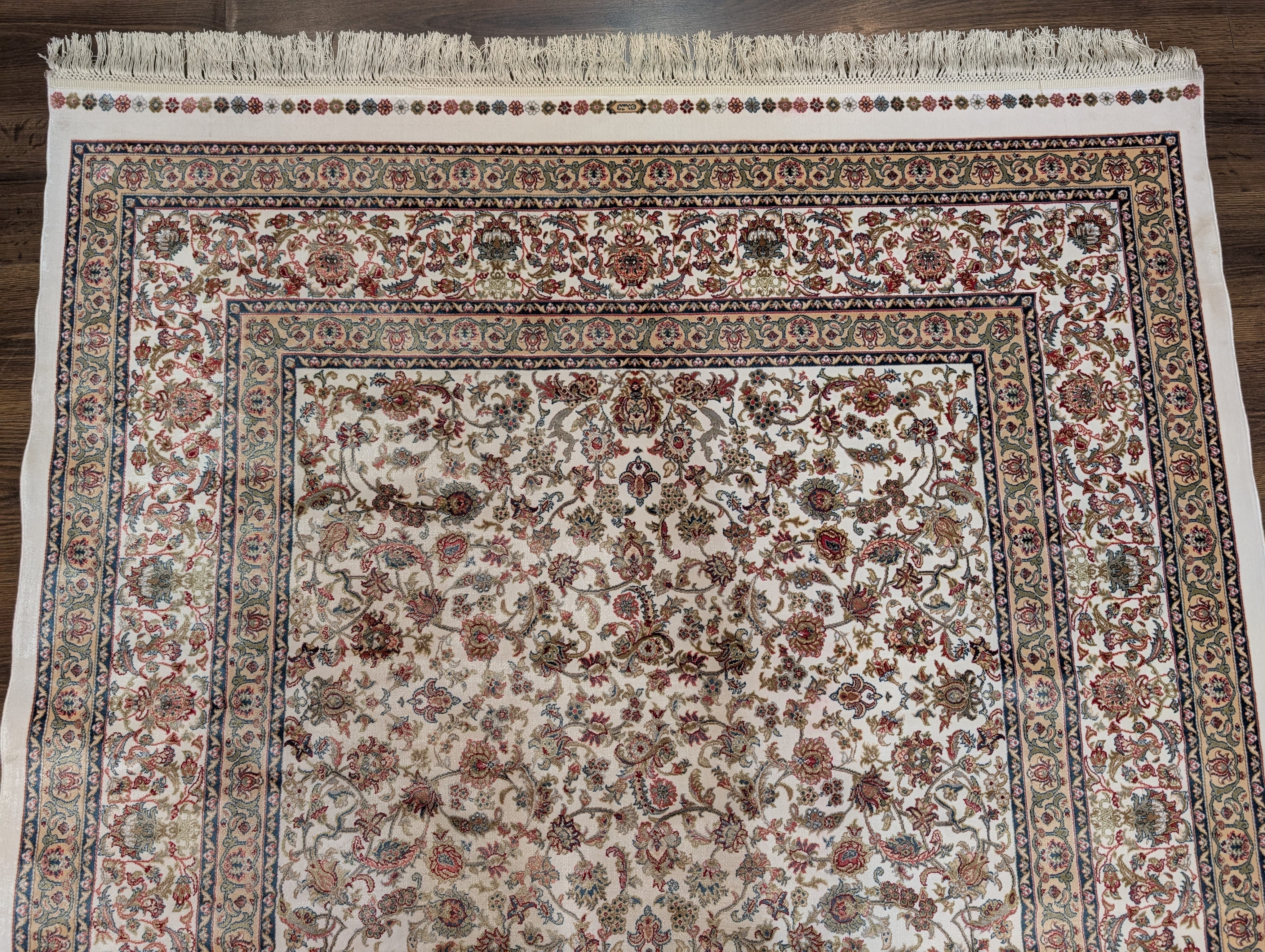 Square Silk Rug 5x5, Turkish Silk Carpet, Ivory, New, Bamboo Silk - Jewel Rugs