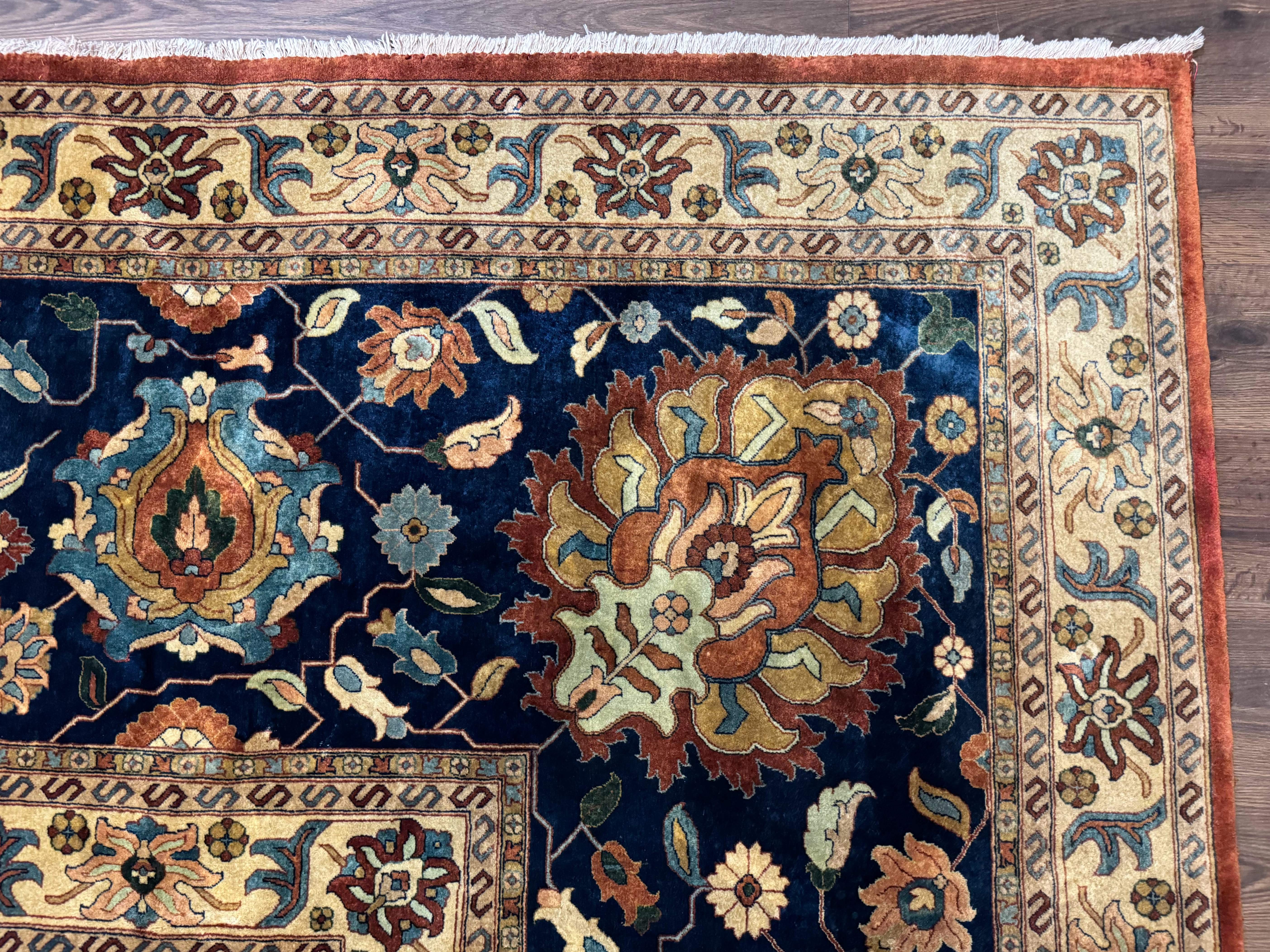 Palace Size Indo Persian Rug 12x15, Sultanabad Mahal Carpet, Red Navy Blue, Fine 210 KPSI - Jewel Rugs