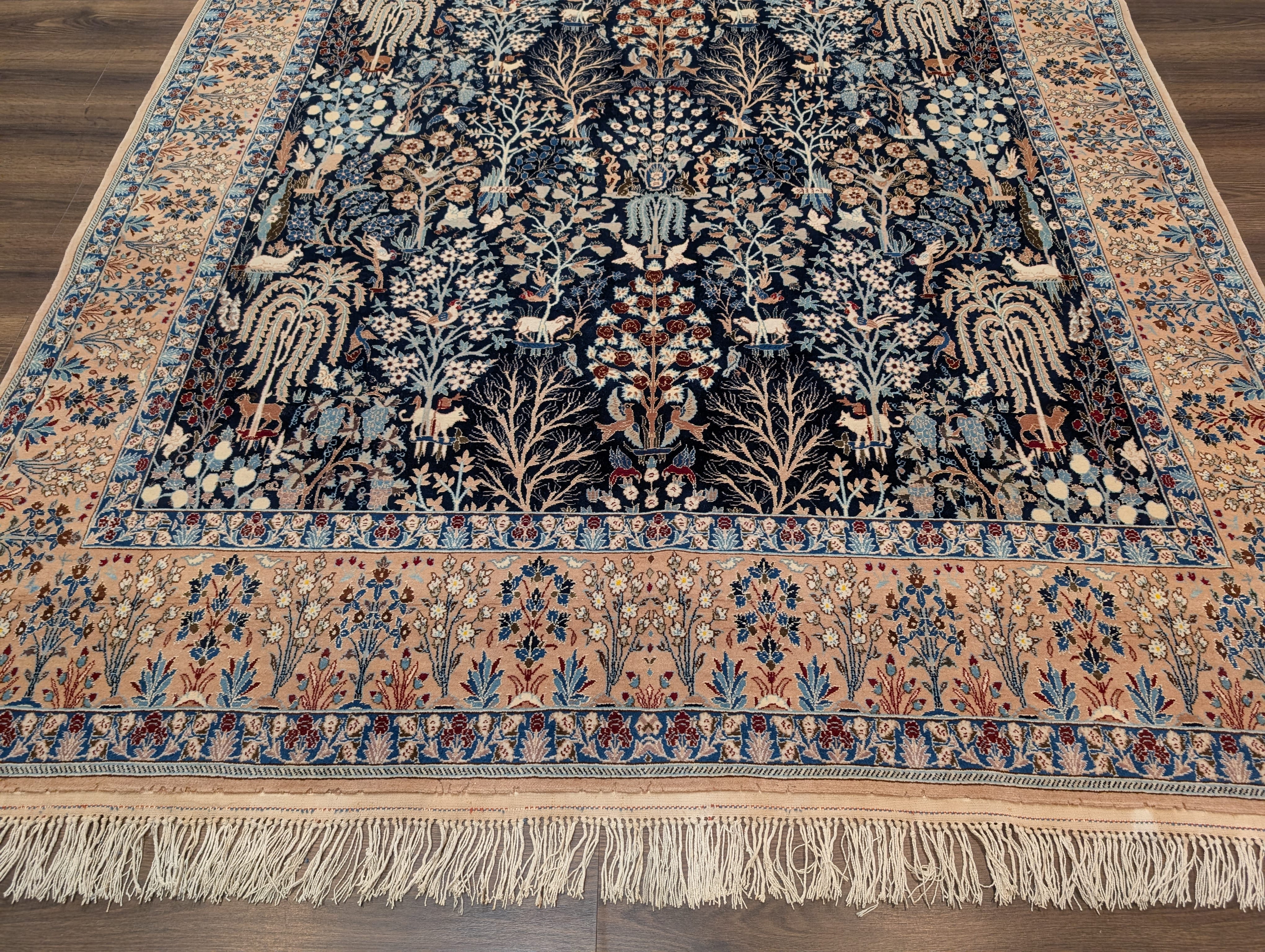 Persian Nain Rug 7x10, Rare Habibian Carpet, Tree of Life, Animal Pictorials, Wool & Silk Highlights, 380 KPSI - Jewel Rugs