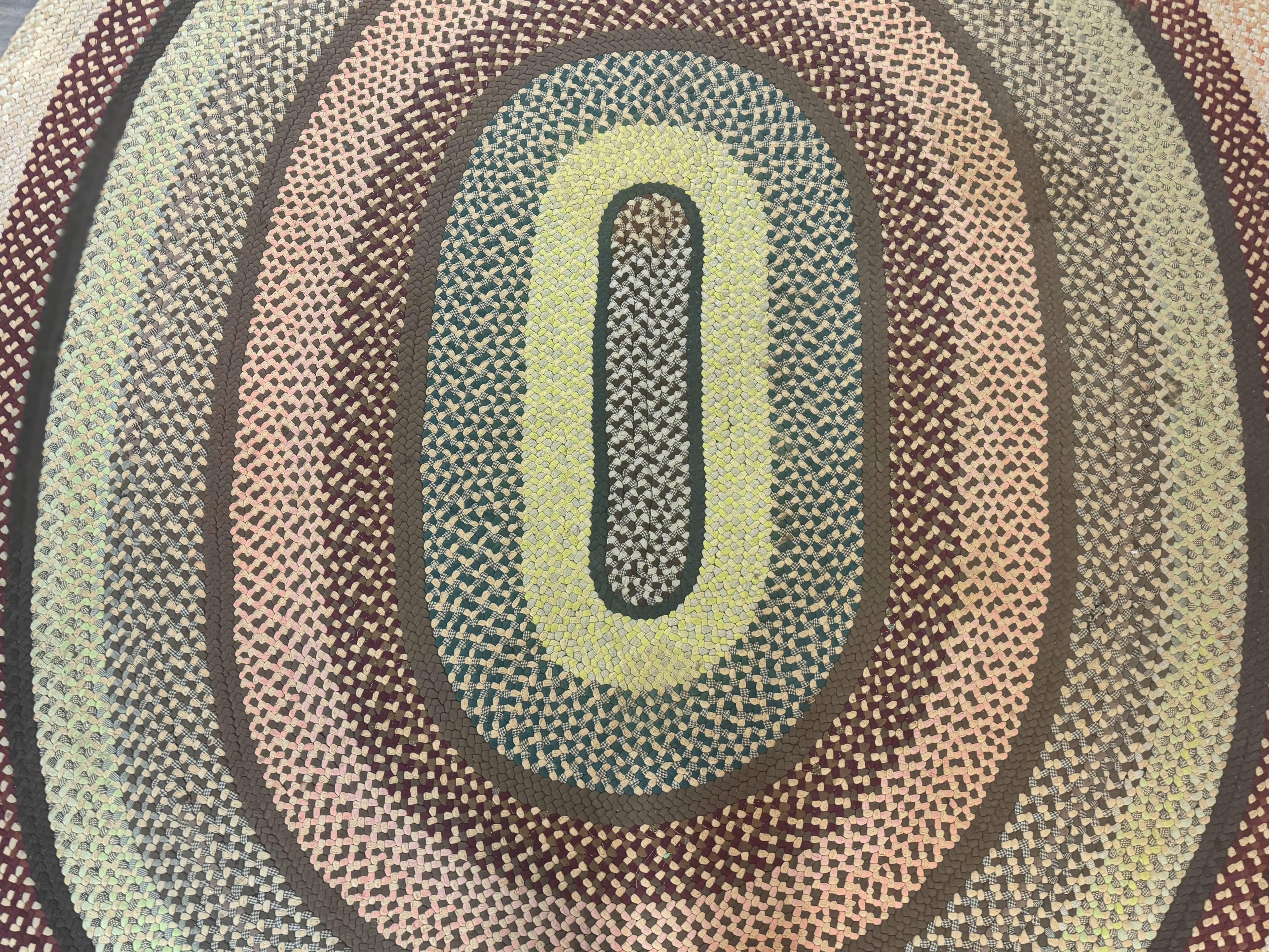 American Oval Braided Rug 7.5 x 9, Vintage Hand Braided Multicolor Large Oval Carpet - Jewel Rugs