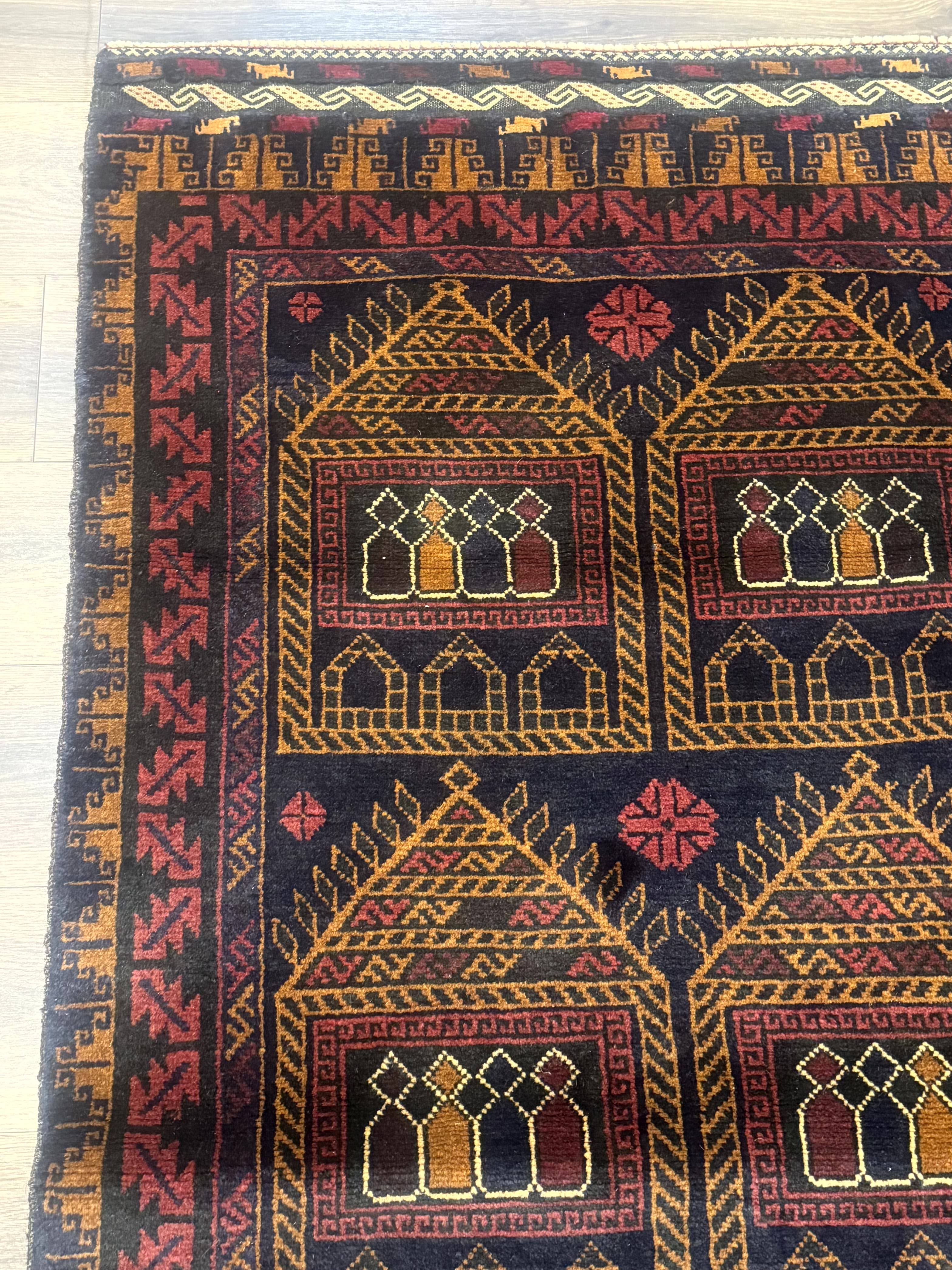 Afghan Rug 3x7, Navy Blue, Tribal Rug, Balouch Carpet, New - Jewel Rugs