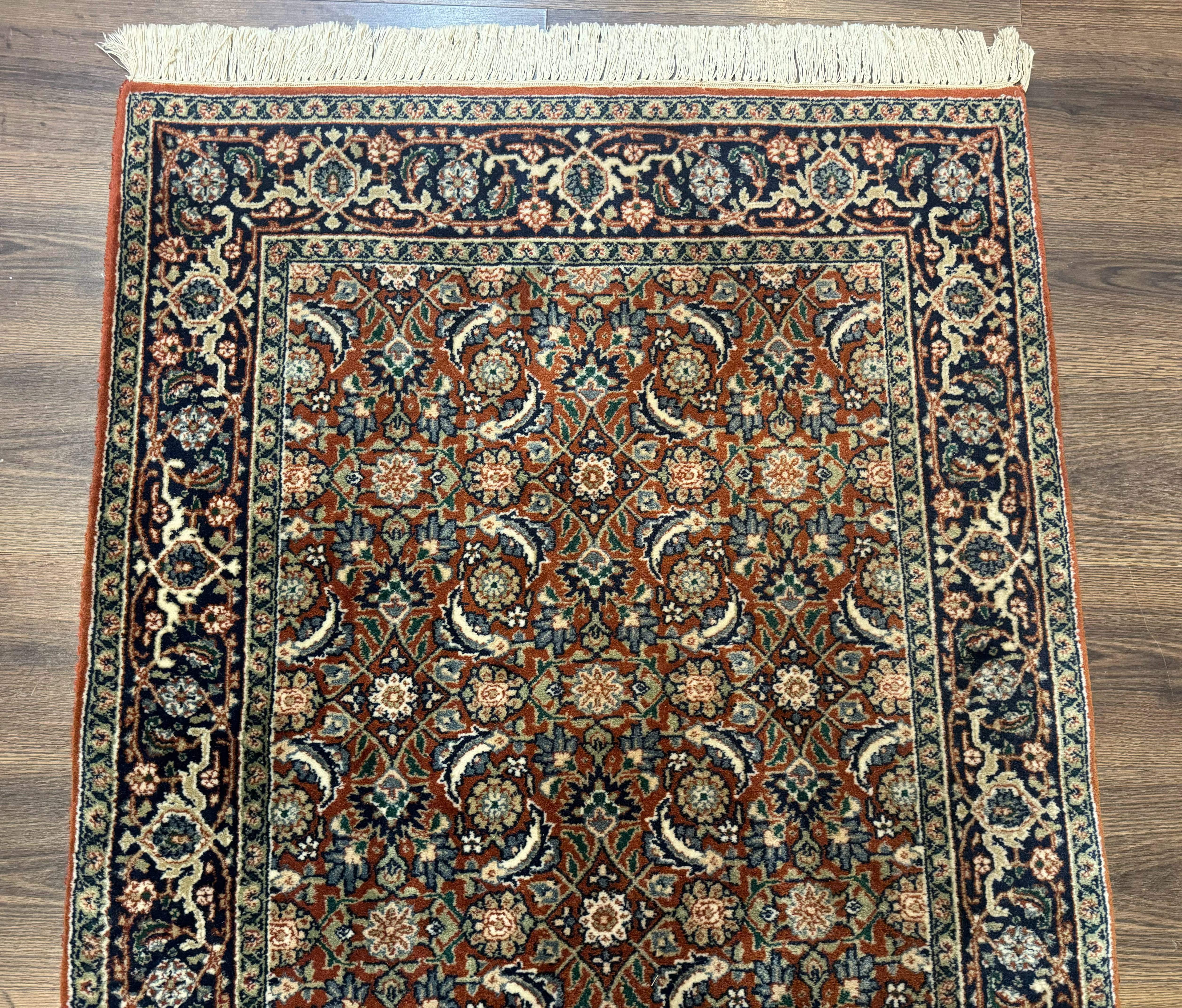 Indo Persian Bijar Rug 3x5, Red and Navy Blue, Allover Pattern, Fine Hand Knotted Wool Carpet - Jewel Rugs