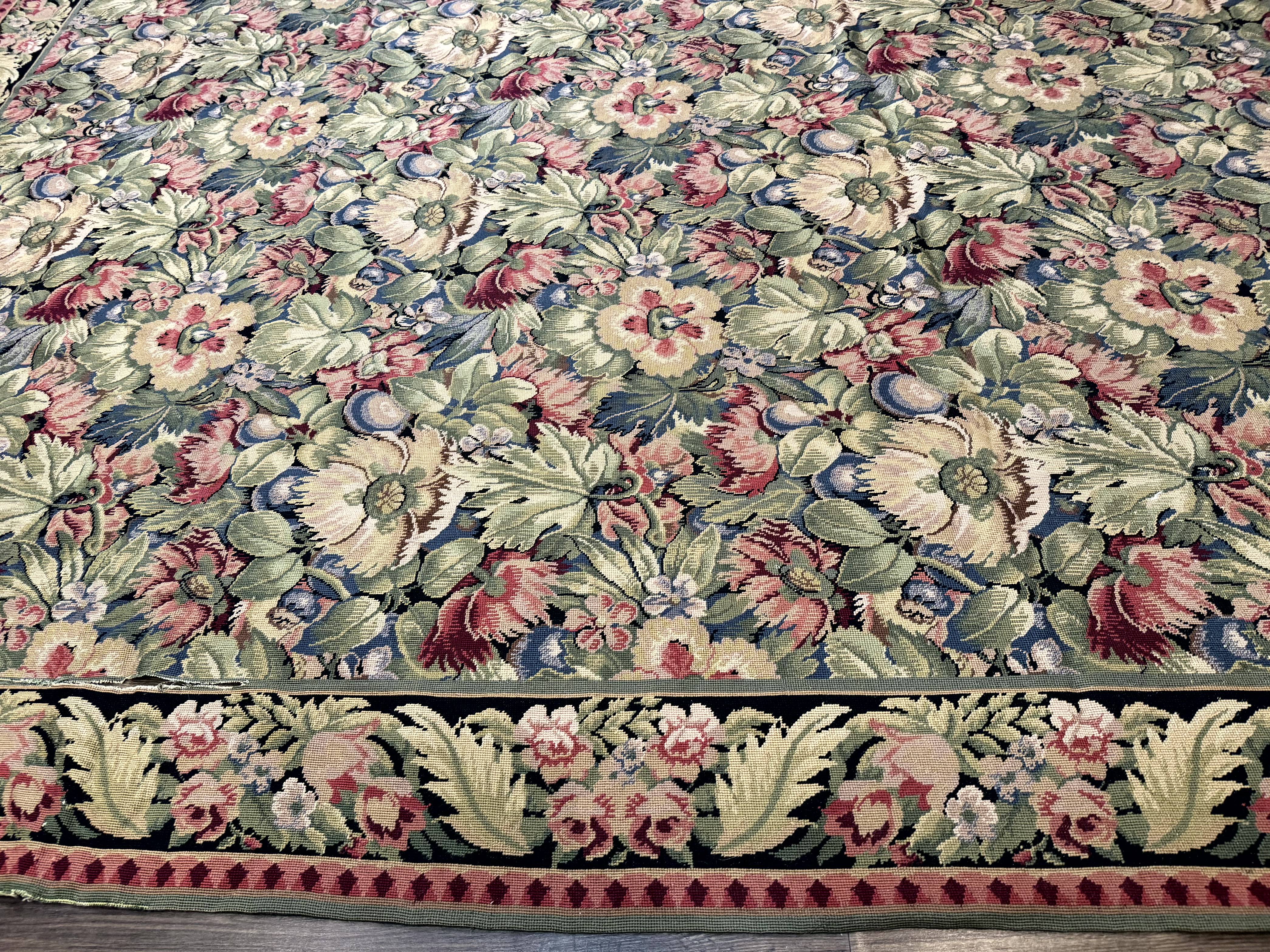 Large Needlepoint Rug 10x14, William Morris Carpet, Botanical - Jewel Rugs