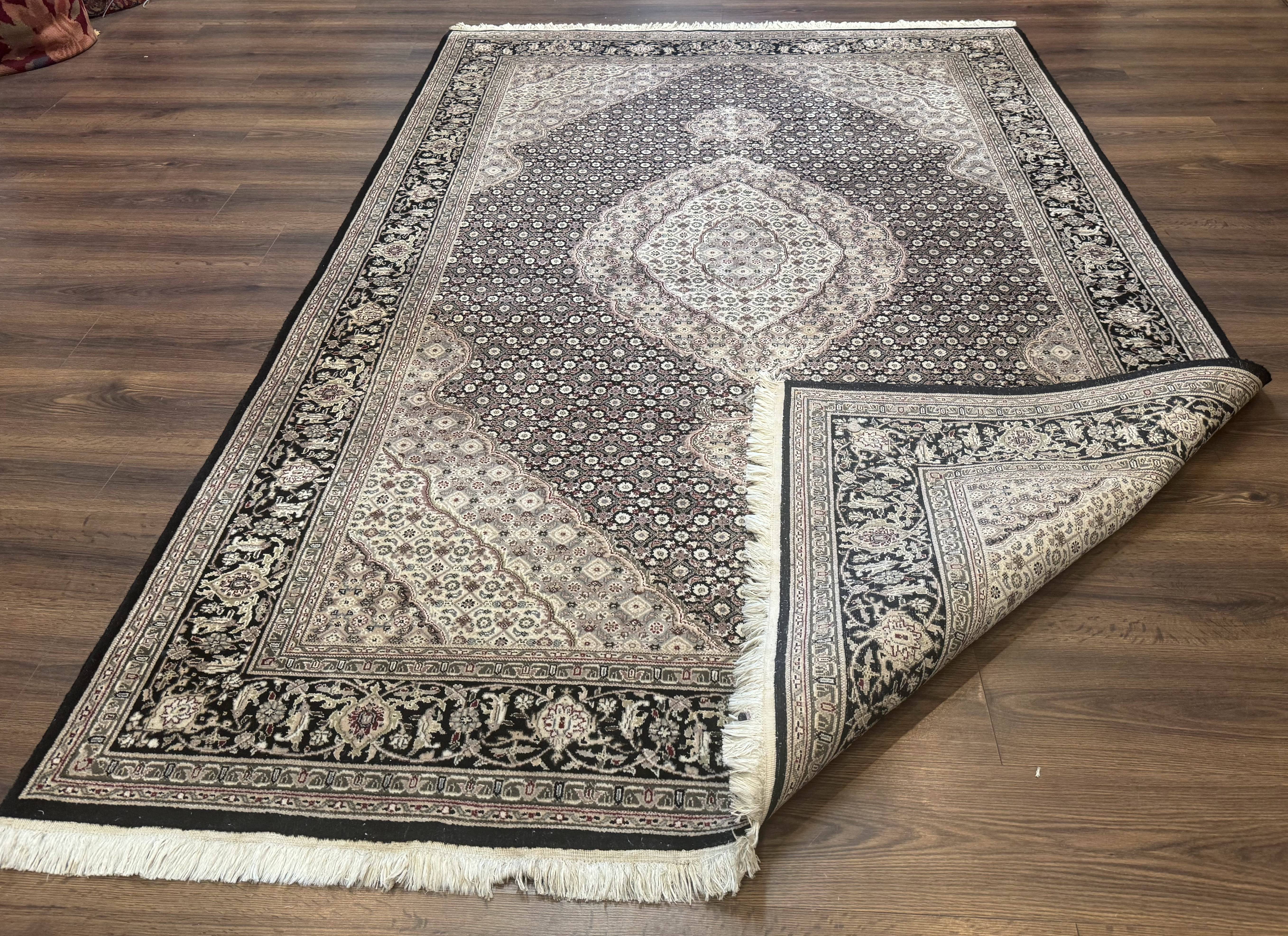 Pak Persian Rug 6x9, Herati Mahi Tabriz Pattern, Finely Hnad Knotted, Black Ivory Gray - Jewel Rugs