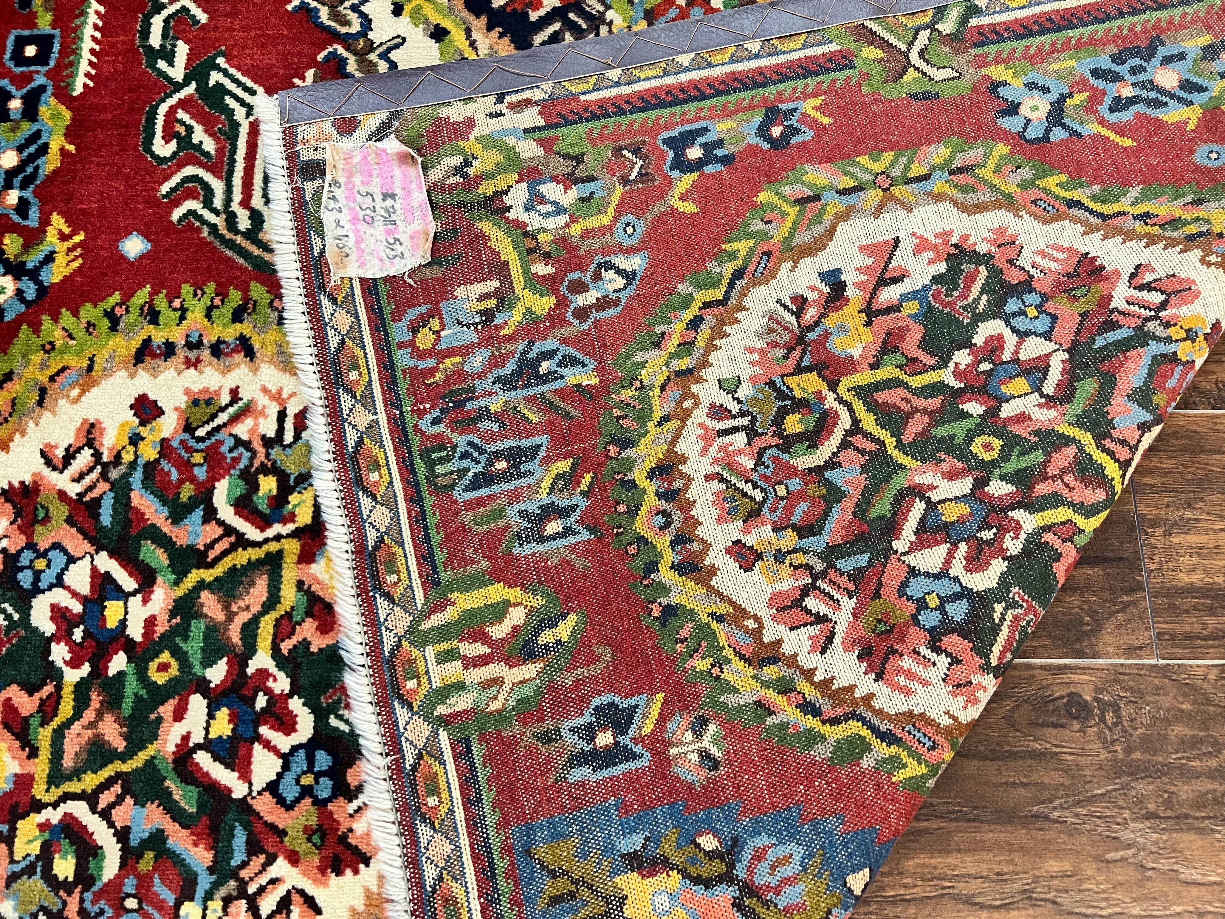 Persian Bakhtiari Rug 5x8, Wool Hand Knotted Antique Carpet, Red, Floral Oriental Rug, 5 x 8 Medium Sized Rug - Jewel Rugs