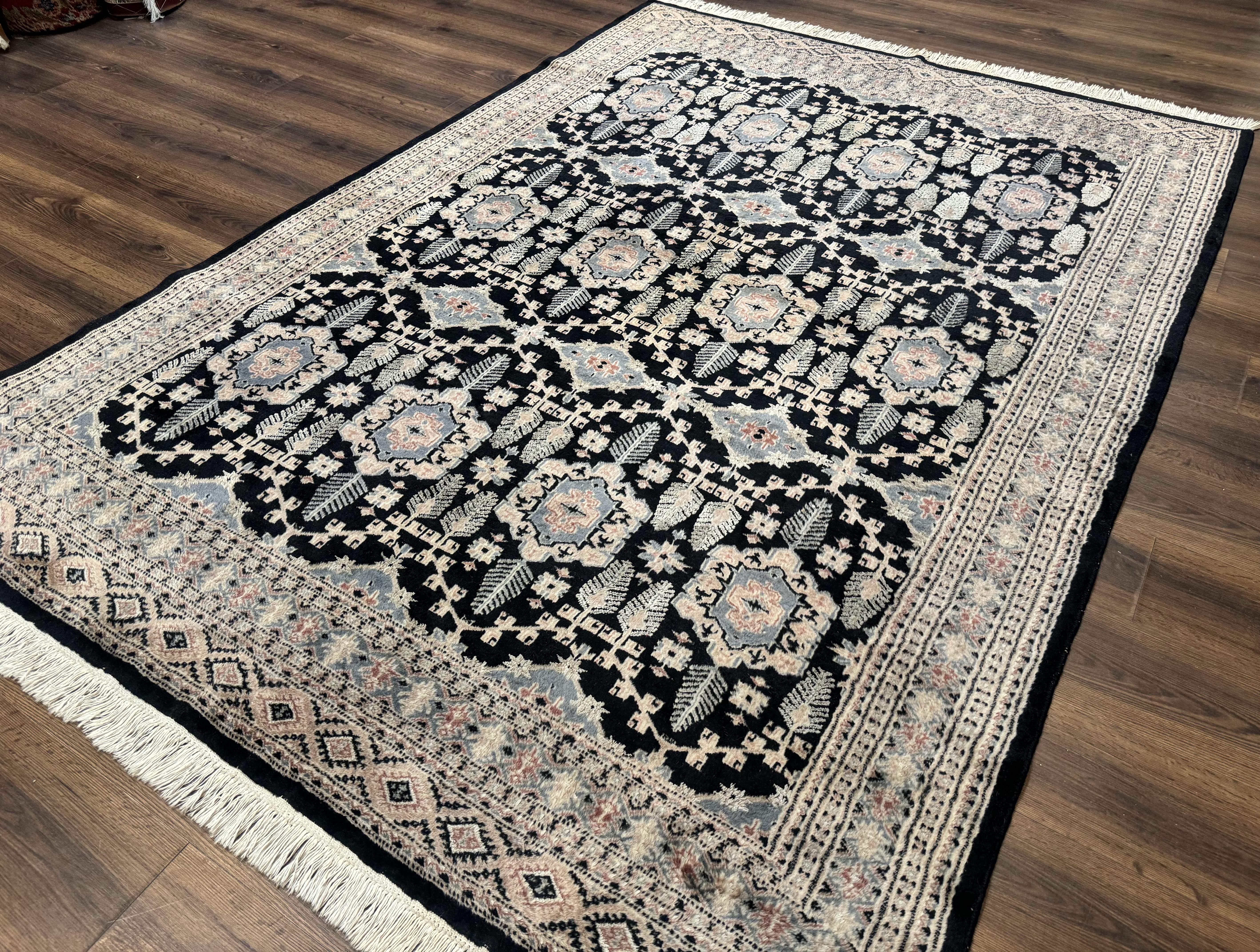 Turkoman Bokhara Rug 6x9, Pakistani Carpet, Black, Hand Knotted - Jewel Rugs