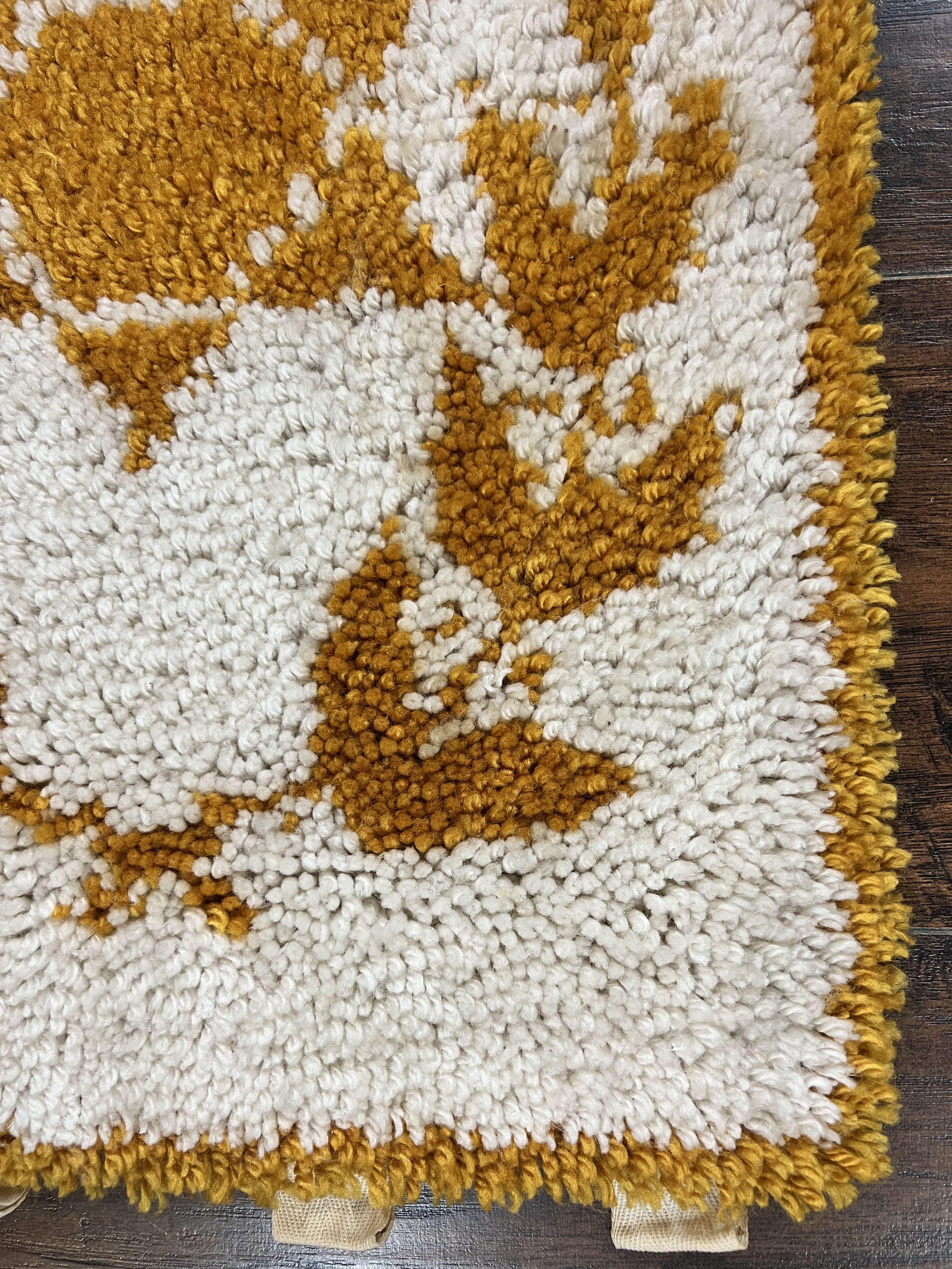 Unique Judaica Wall Hanging Rug 1.5 x 4, Shalom Menorah Jewish Star Kiddush Cup Chai Wall Hanging, Vintage, Wool, Ivory and Orange - Jewel Rugs