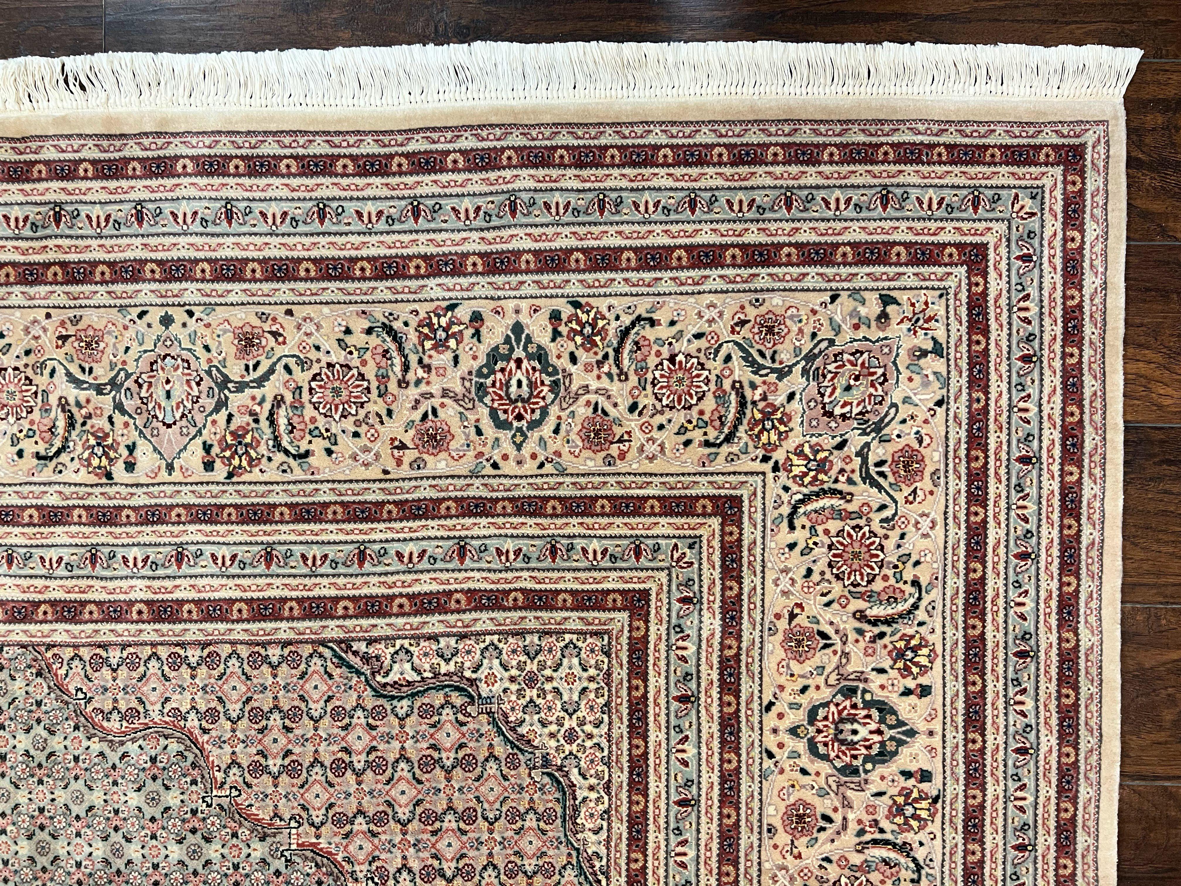 Pak Persian Rug 12x15, Wool & Silk Hand Knotted Vintage Carpet, Mahi Herati Pattern, Beige, Traditional Oversized Extra Large Oriental Rug - Jewel Rugs