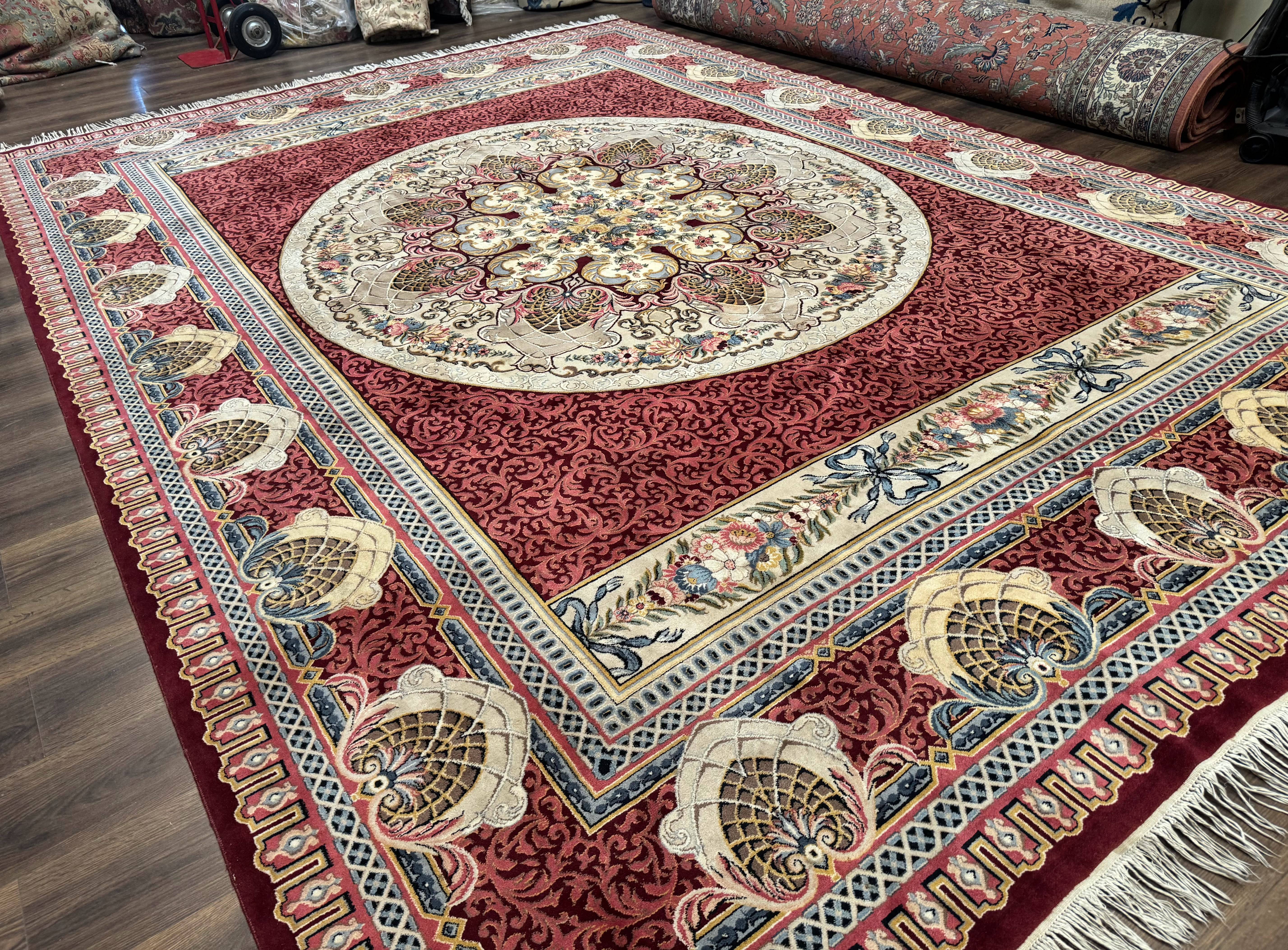 Wonderful Aubusson Rug 10x14, Red Maroon, Elegant, Fine 200 KPSI - Jewel Rugs