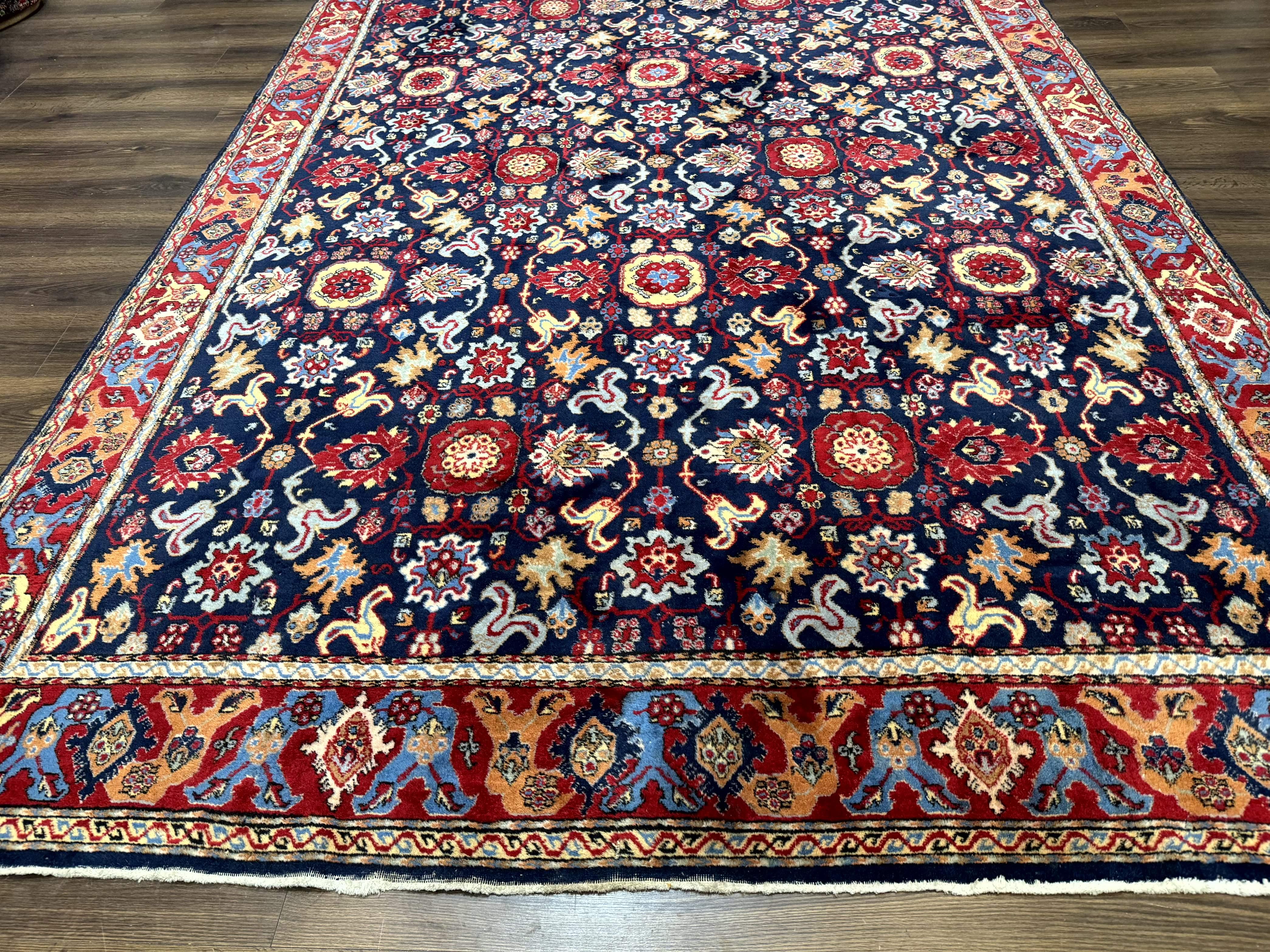 Persian Sarouk Mahal Rug 7x11, Navy Blue Multicolor Colorful Persian Carpet, Mina Khani Allover Pattern, Vintage Persian Rug - Jewel Rugs